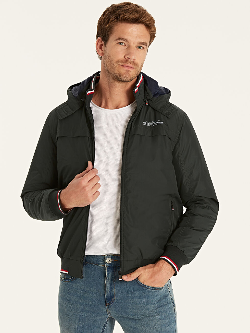 Yeşil Dik Yaka İnce Basic Mont