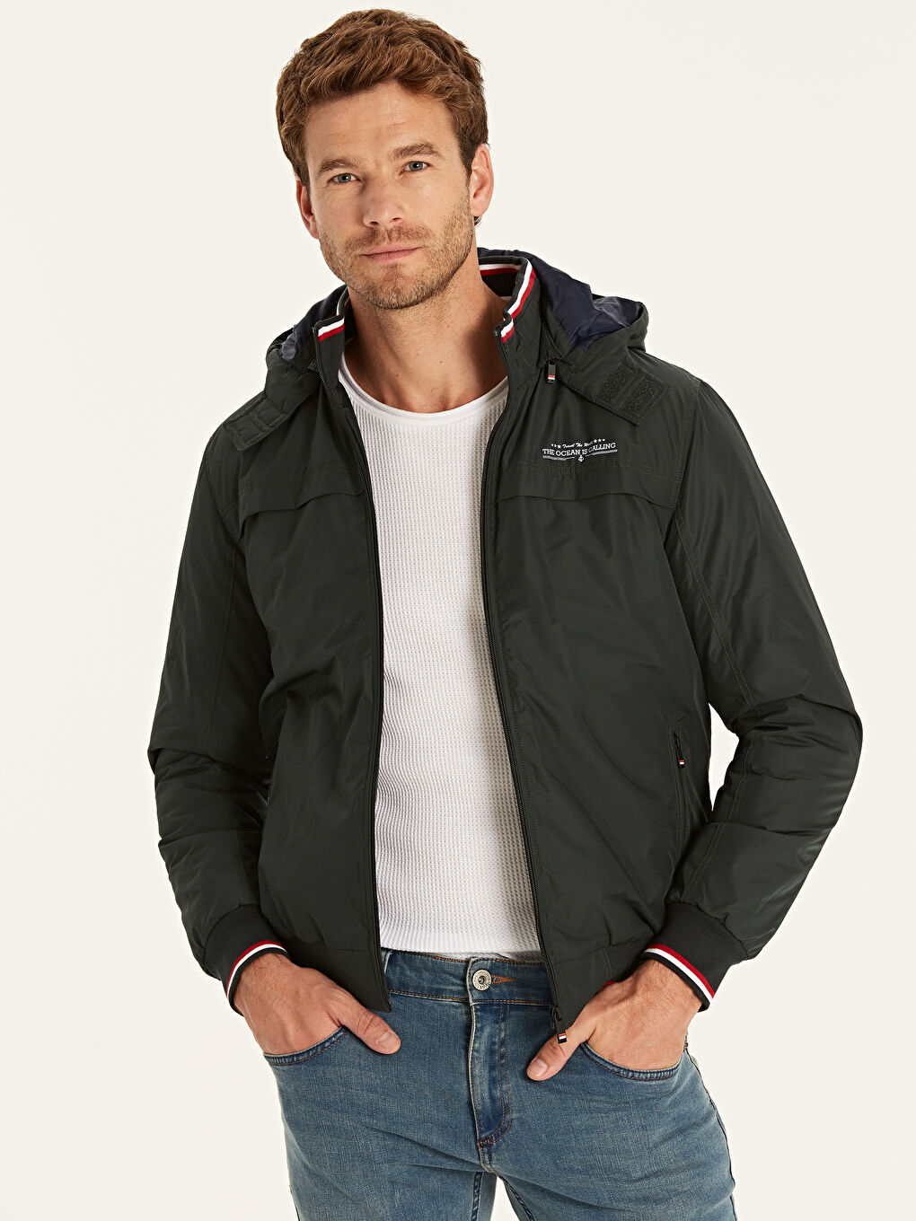 Yeşil Dik Yaka İnce Basic Mont-1