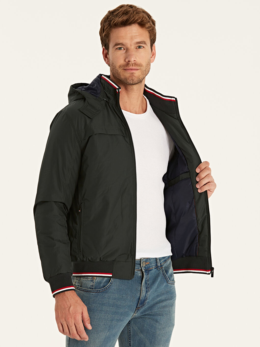 Yeşil Dik Yaka İnce Basic Mont-2