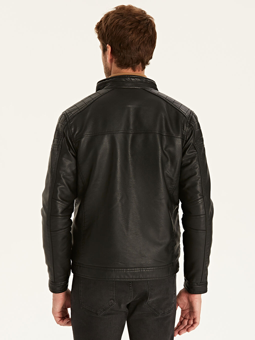 Siyah Erkek Deri Görünümlü Mont-3