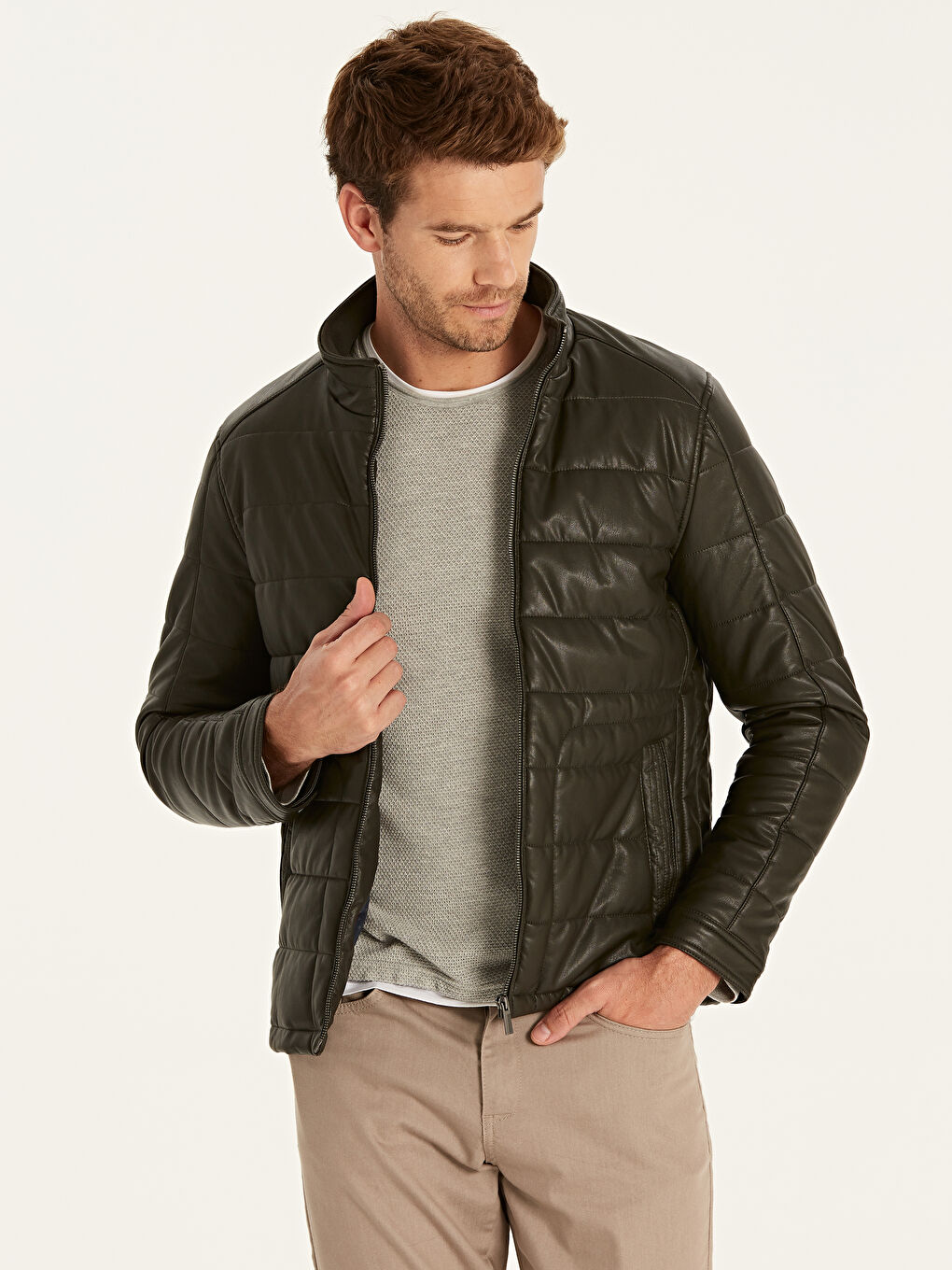 Geacă din piele ecologică KAKI Bărbat-2