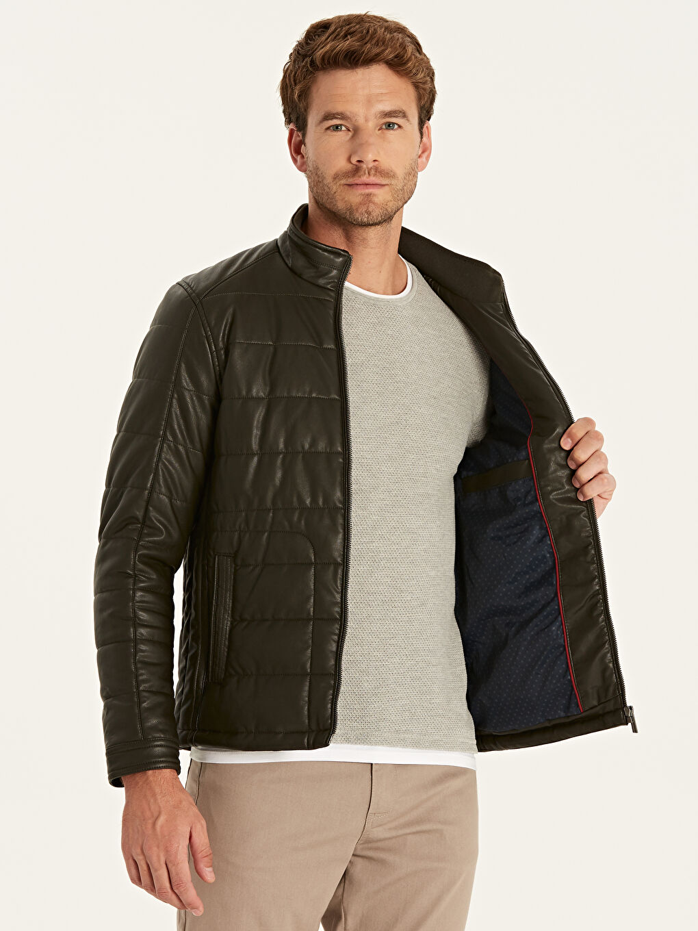 Geacă din piele ecologică KAKI Bărbat-3