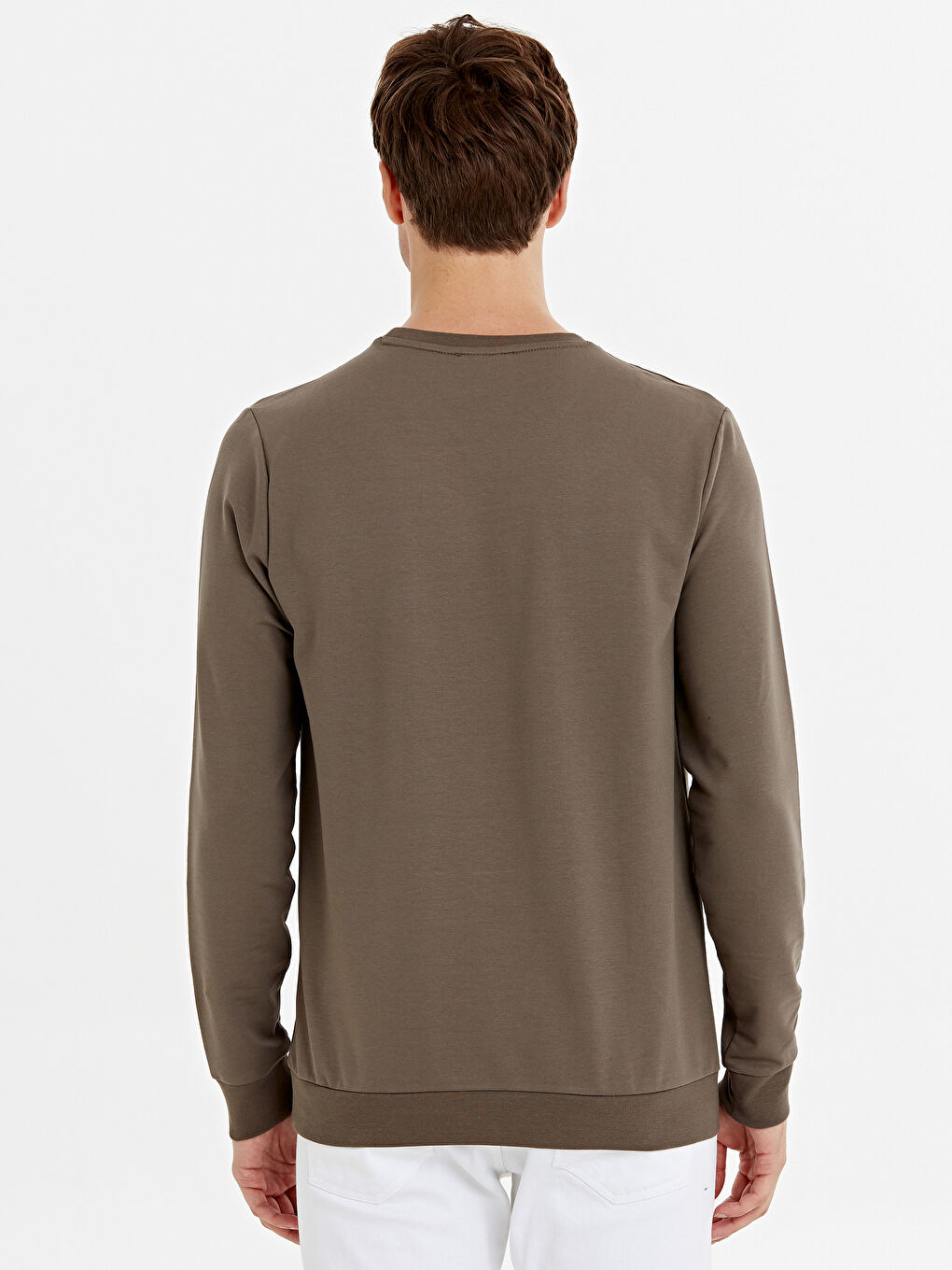 Kahverengi Bisiklet Yaka Uzun Kollu Erkek Sweatshirt-2