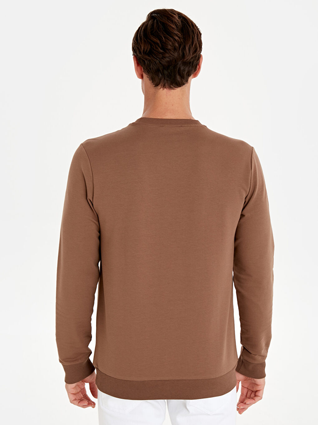 Kahverengi Bisiklet Yaka Uzun Kollu Erkek Sweatshirt-2