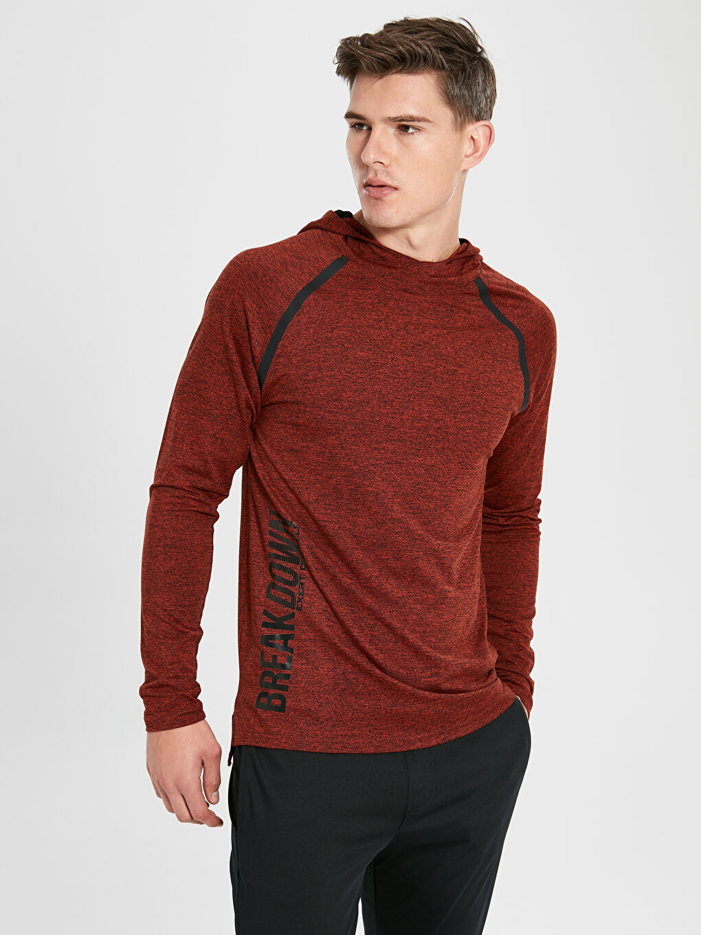 Turuncu Kapüşonlu Uzun Kollu Erkek Tişört-2