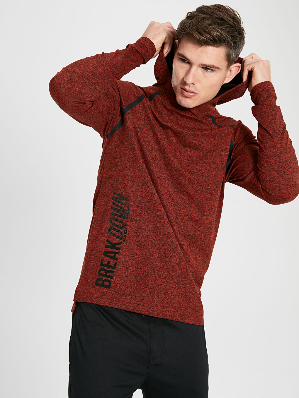 Turuncu Kapüşonlu Uzun Kollu Erkek Tişört-3