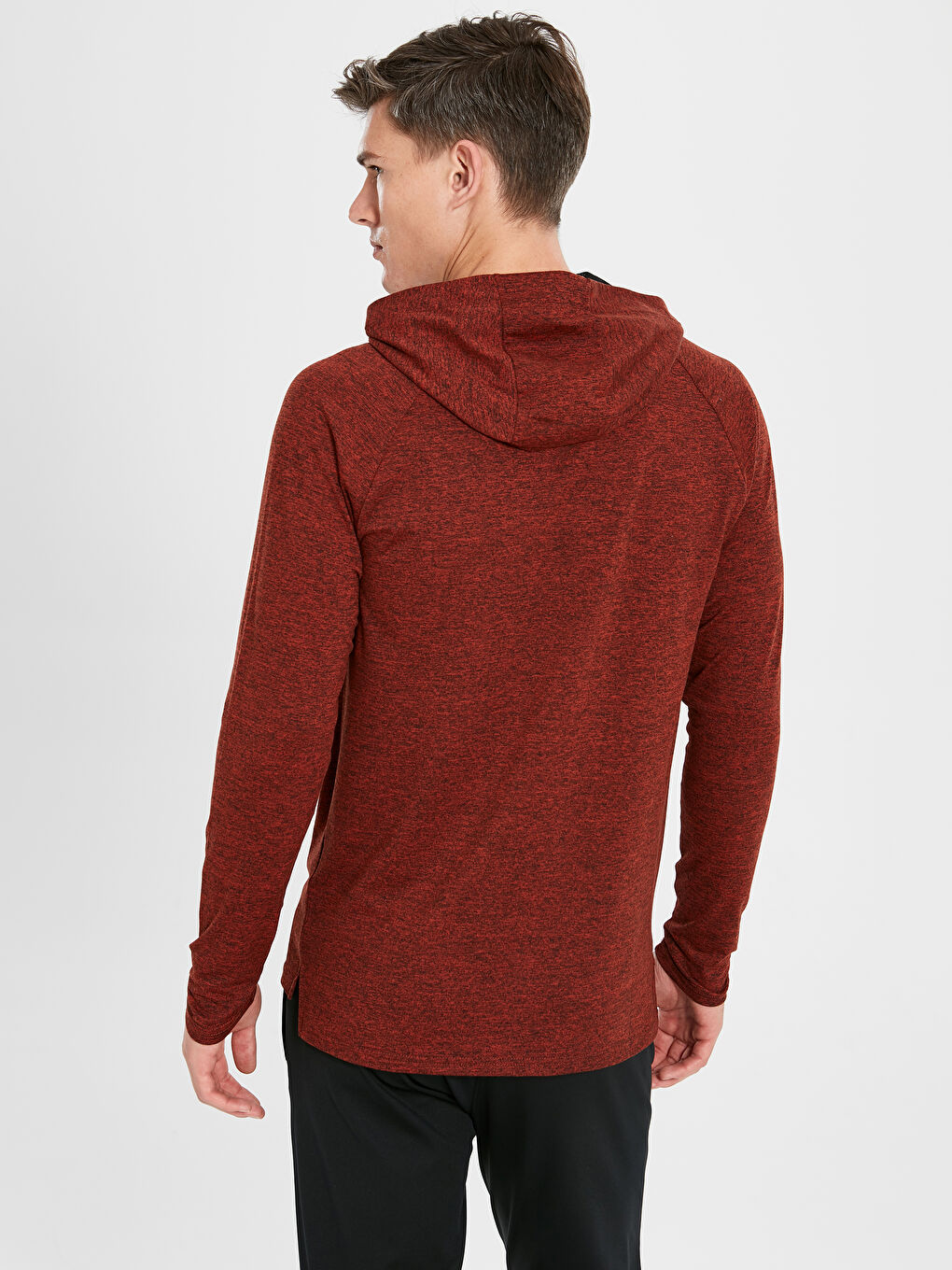 Turuncu Kapüşonlu Uzun Kollu Erkek Tişört-4