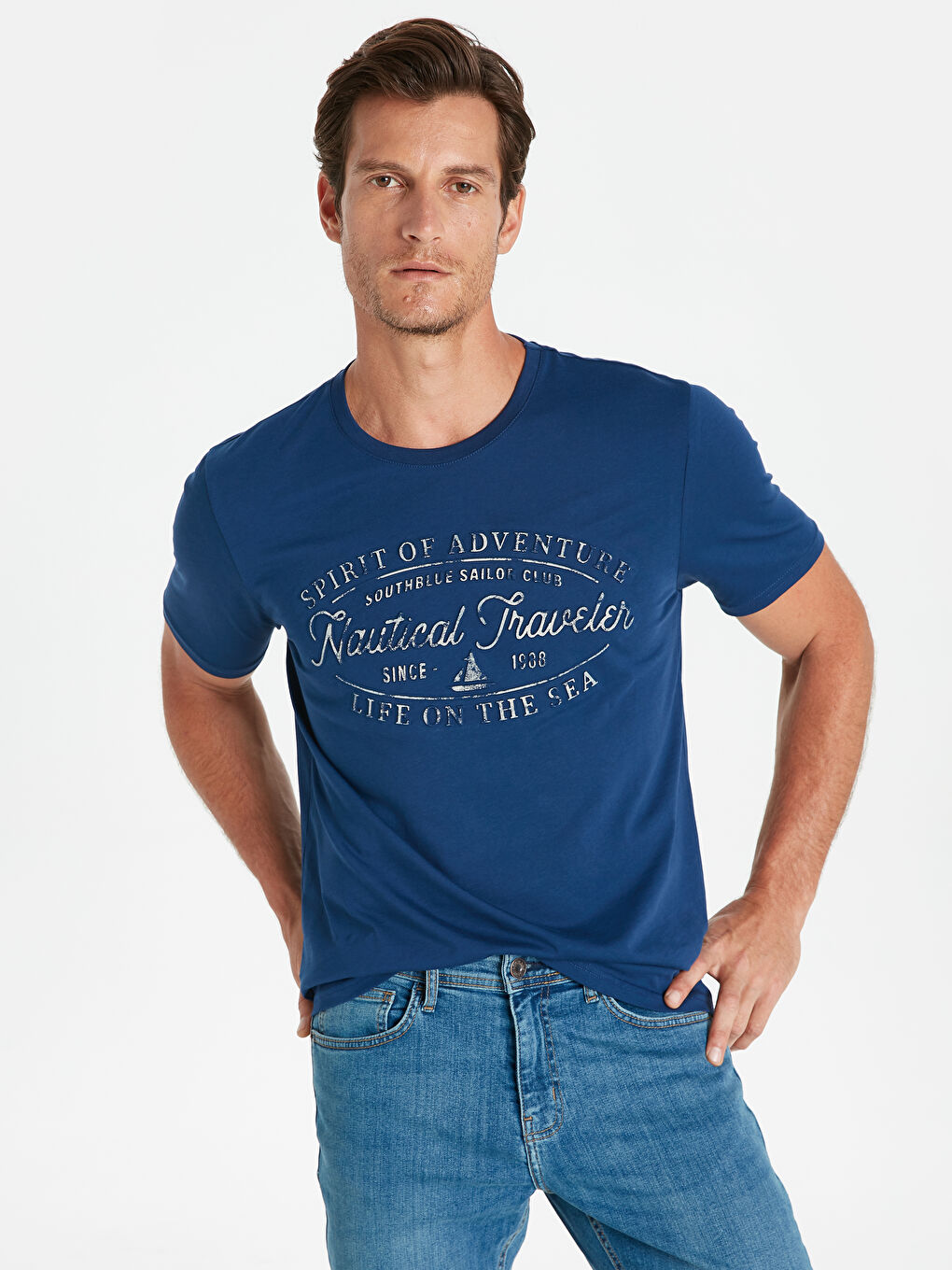 Lacivert Bisiklet Yaka Penye Erkek Tişört