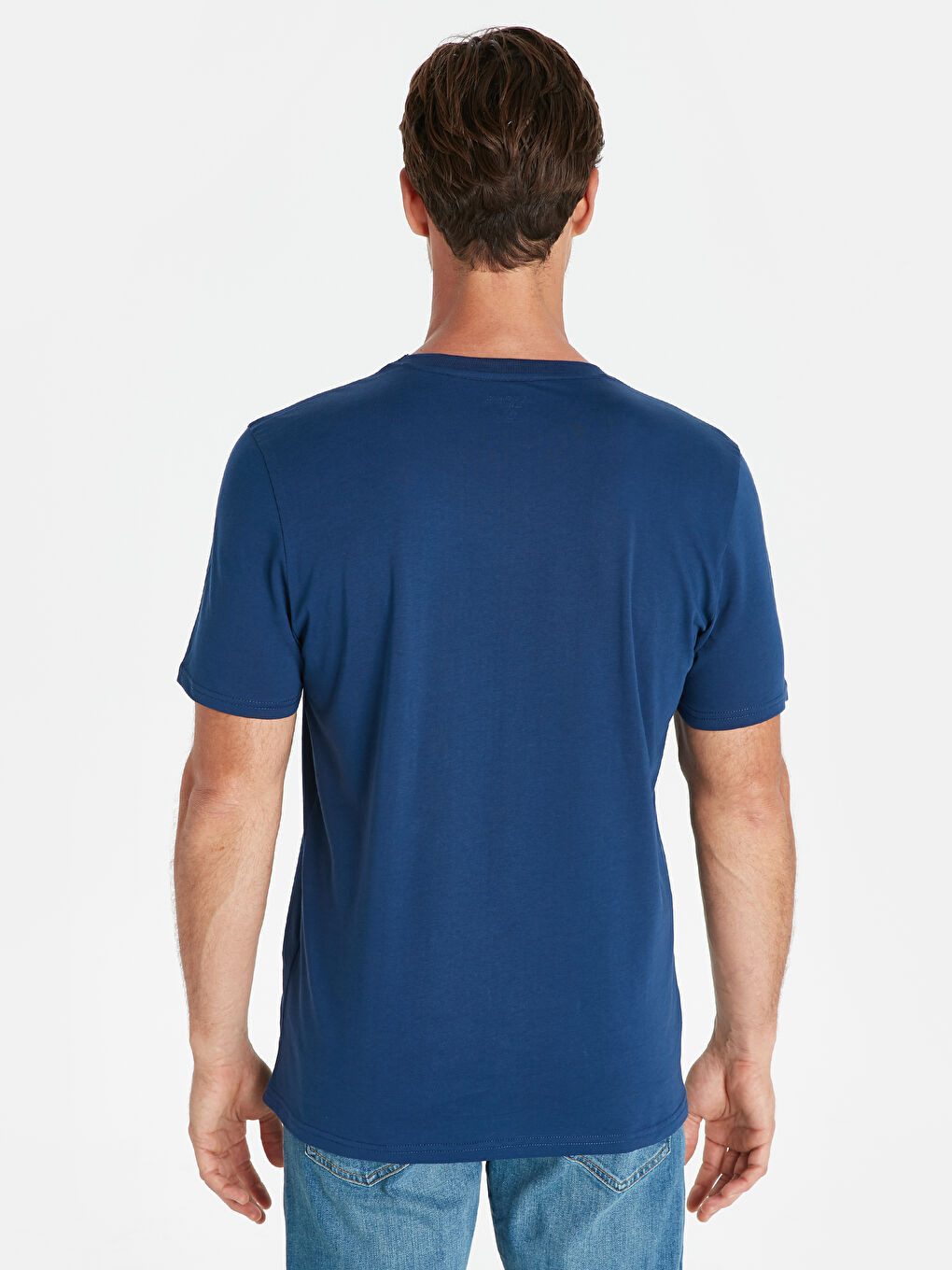 Lacivert Bisiklet Yaka Penye Erkek Tişört-2