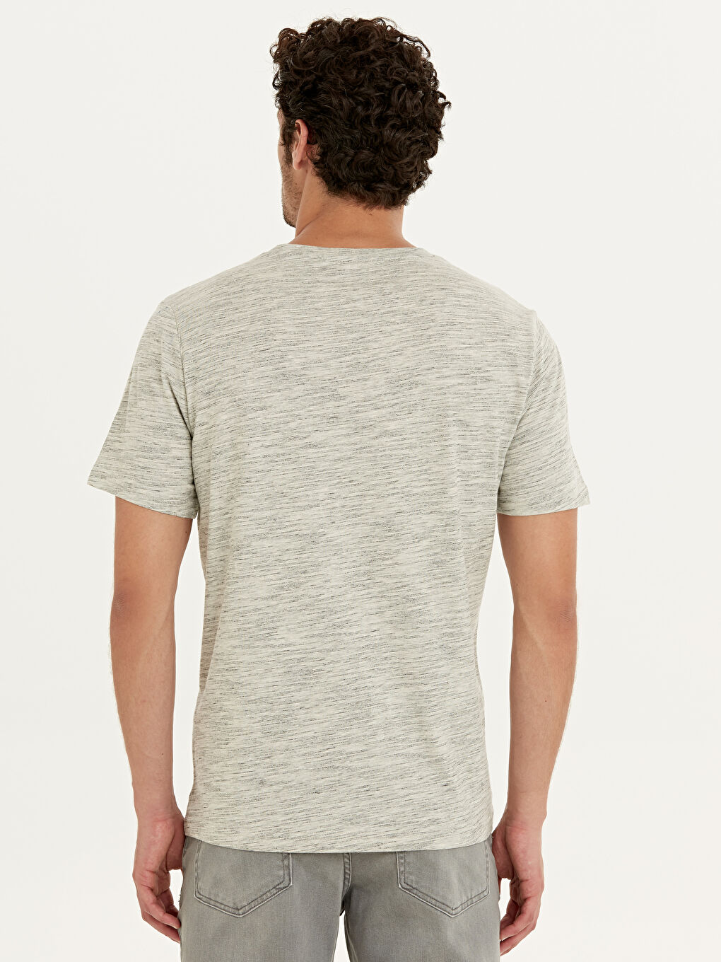 Gri Bisiklet Yaka Penye Erkek Tişört-2