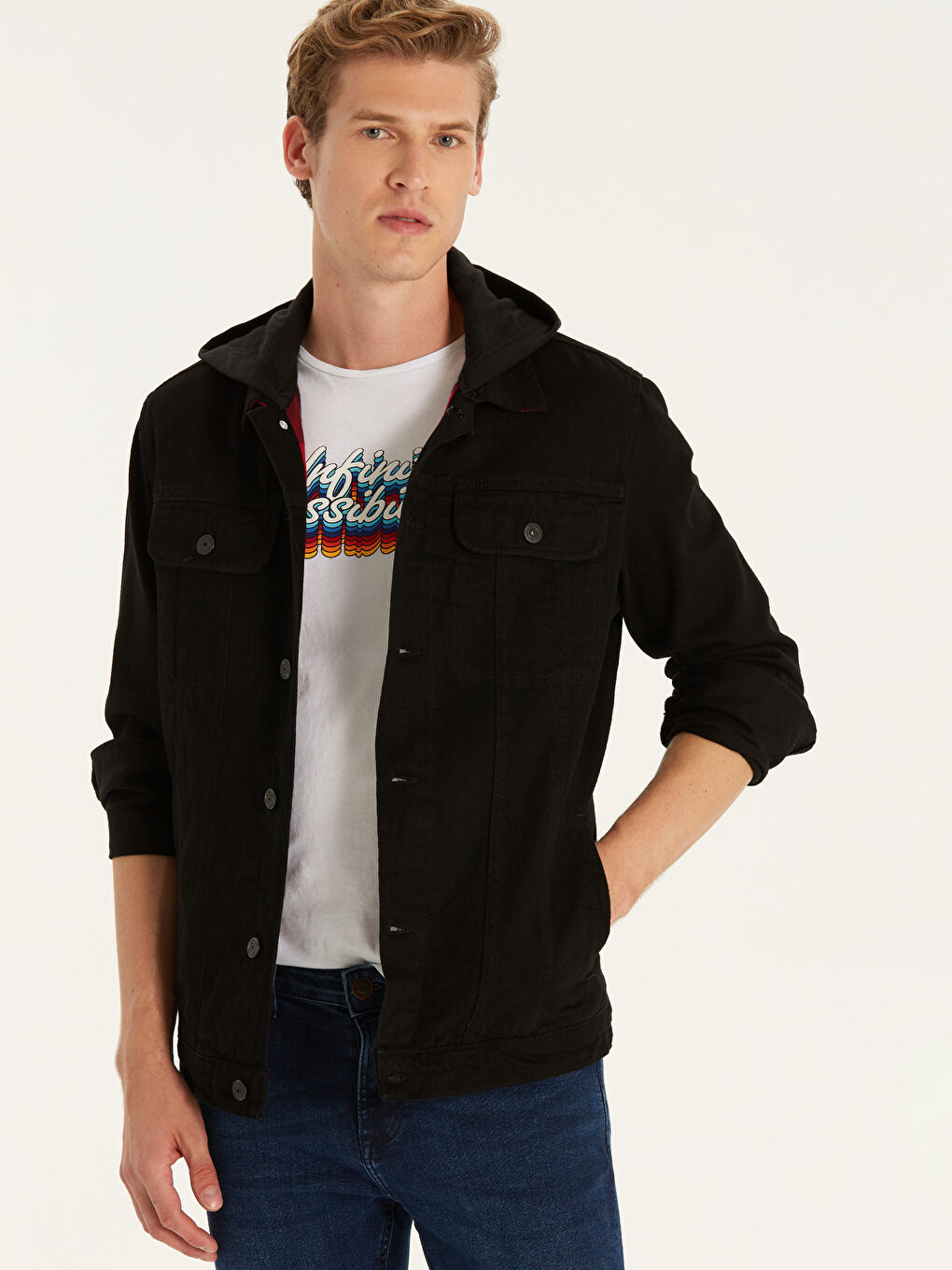 Regular Fit Jean Jacket with Hood