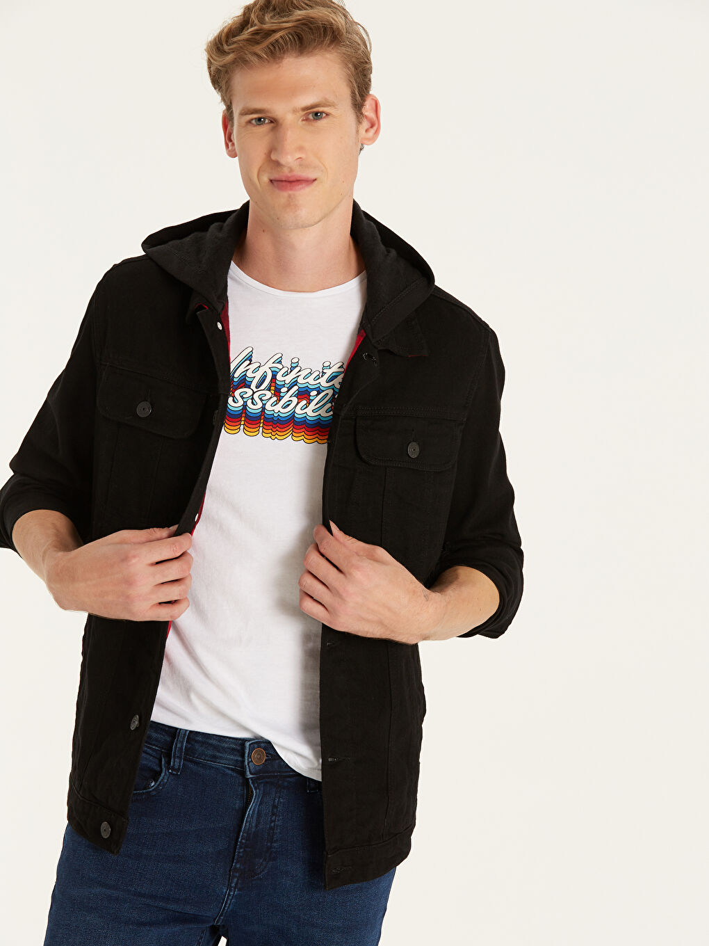 Regular Fit Jean Jacket with Hood-1