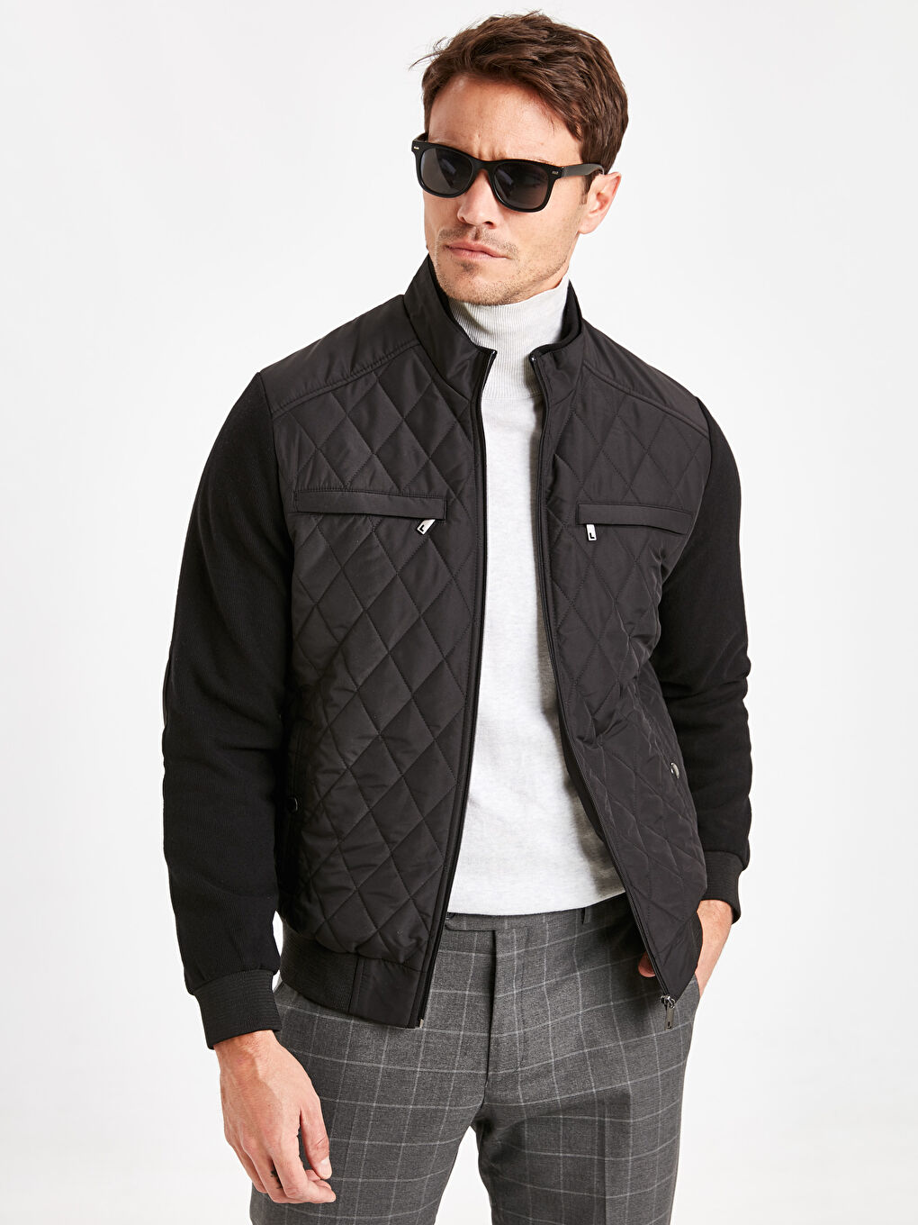 Siyah Dik Yaka İnce Kapitone Mont-1