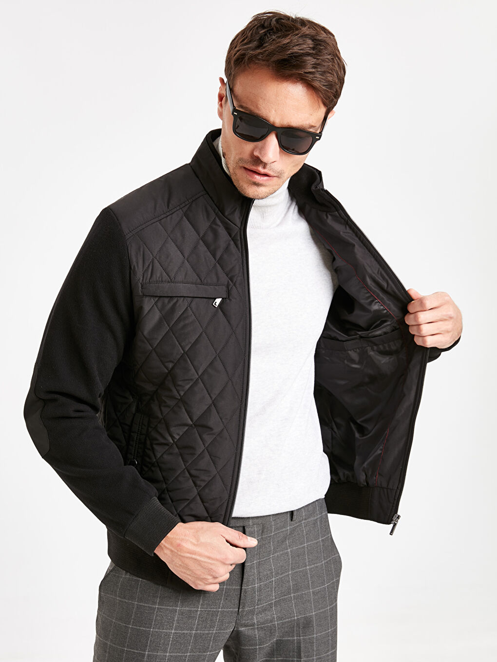 Siyah Dik Yaka İnce Kapitone Mont-3