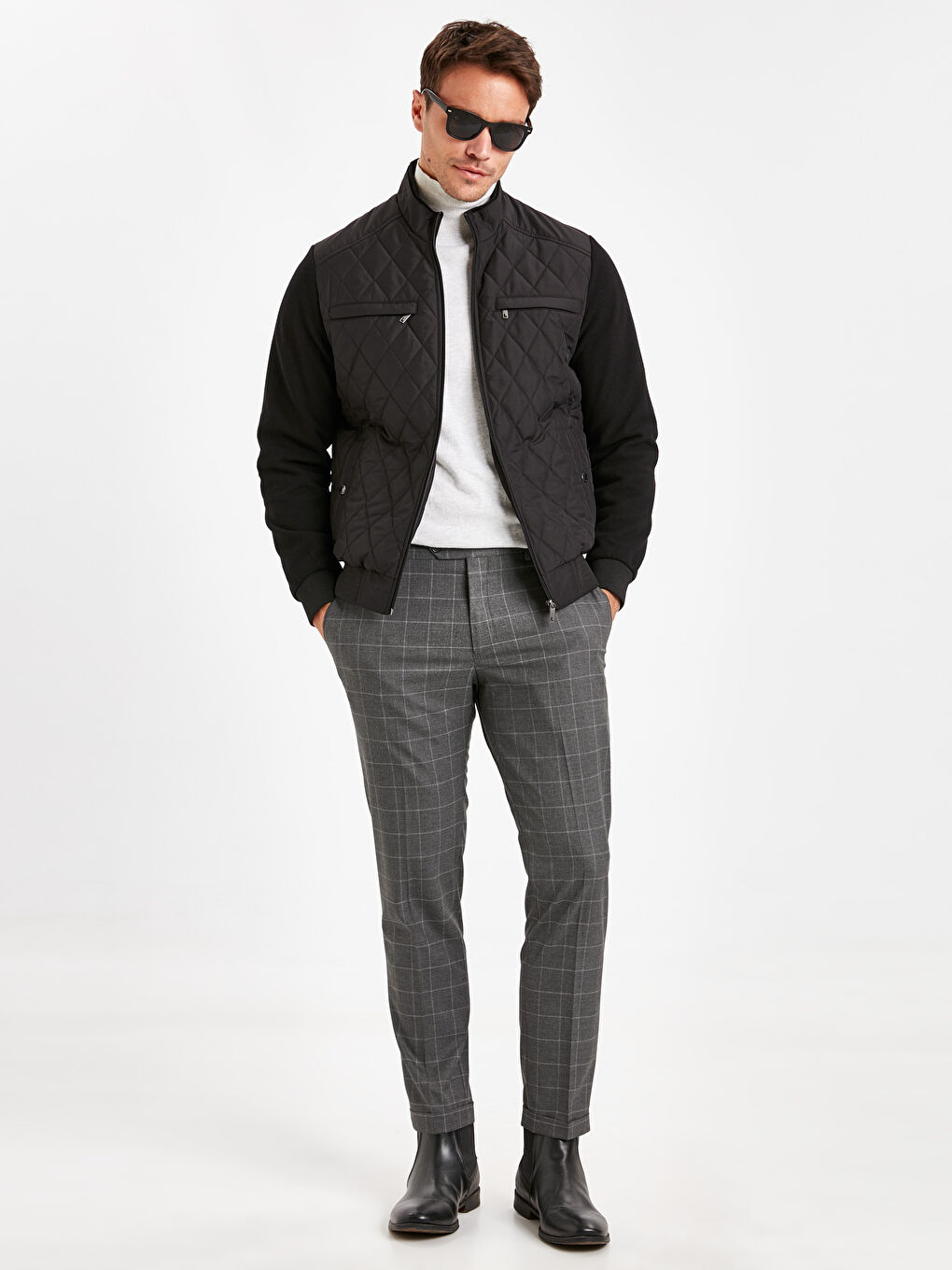 Siyah Dik Yaka İnce Kapitone Mont-5