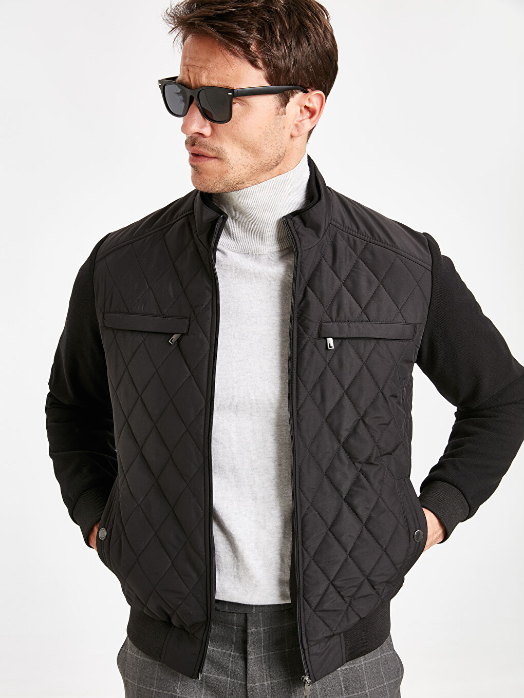 Siyah Dik Yaka İnce Kapitone Mont-6