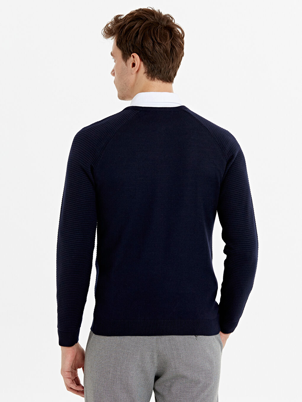 Lacivert Bisiklet Yaka Uzun Kollu İnce Erkek Triko Kazak-2