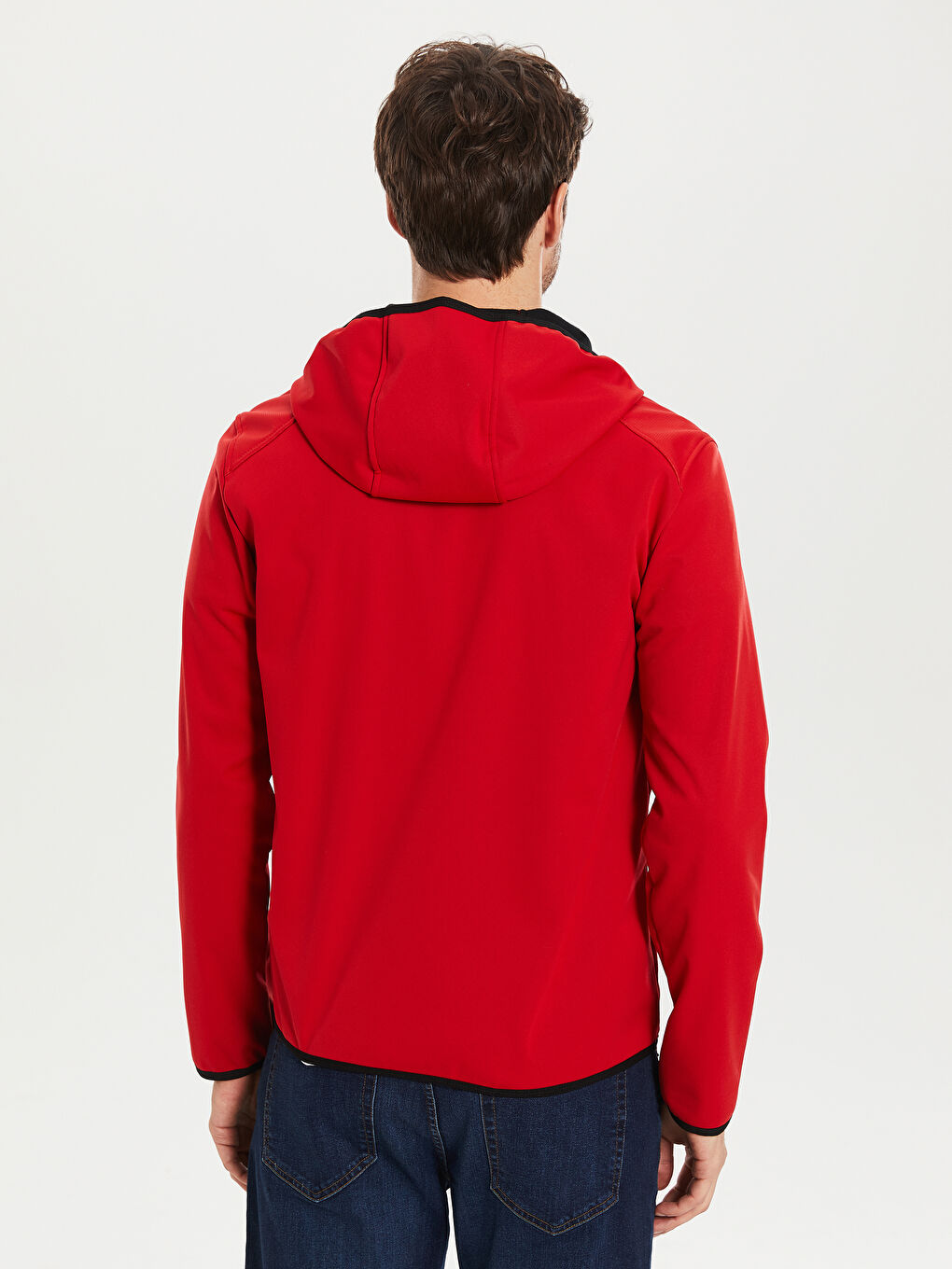 Kırmızı Dik Yaka Kapüşonlu Erkek Yağmurluk-2