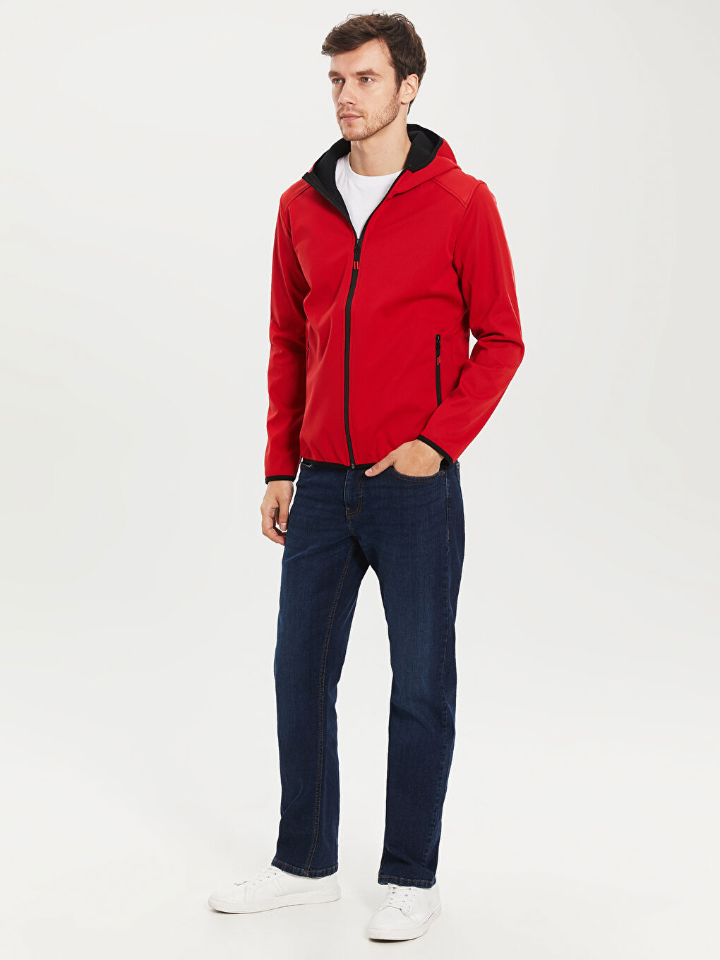 Kırmızı Dik Yaka Kapüşonlu Erkek Yağmurluk-3
