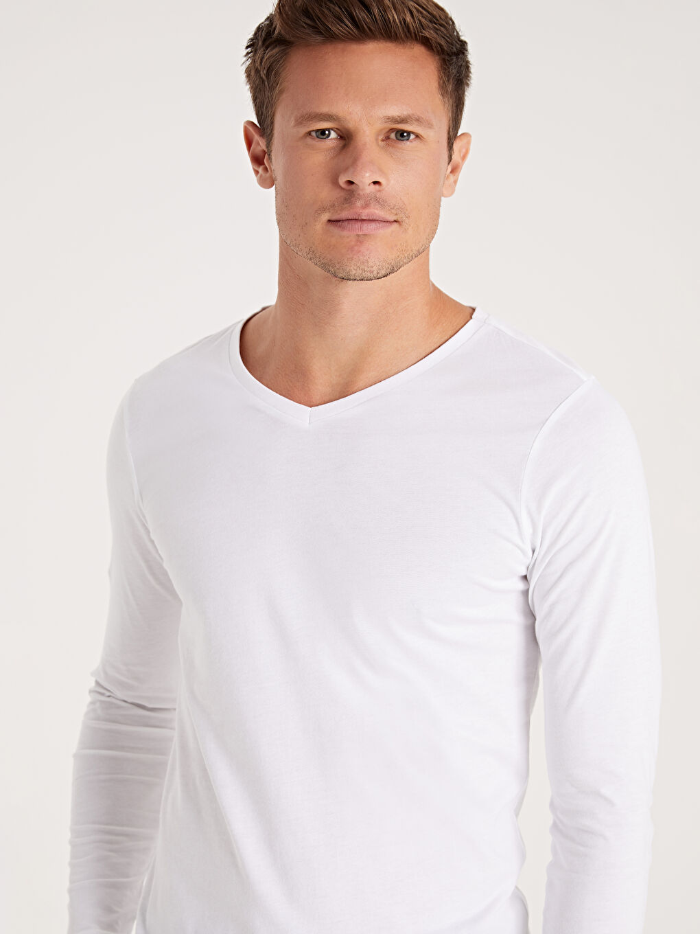 Мужская майка с длинным рукавом и V-образным вырезом из хлопка-1