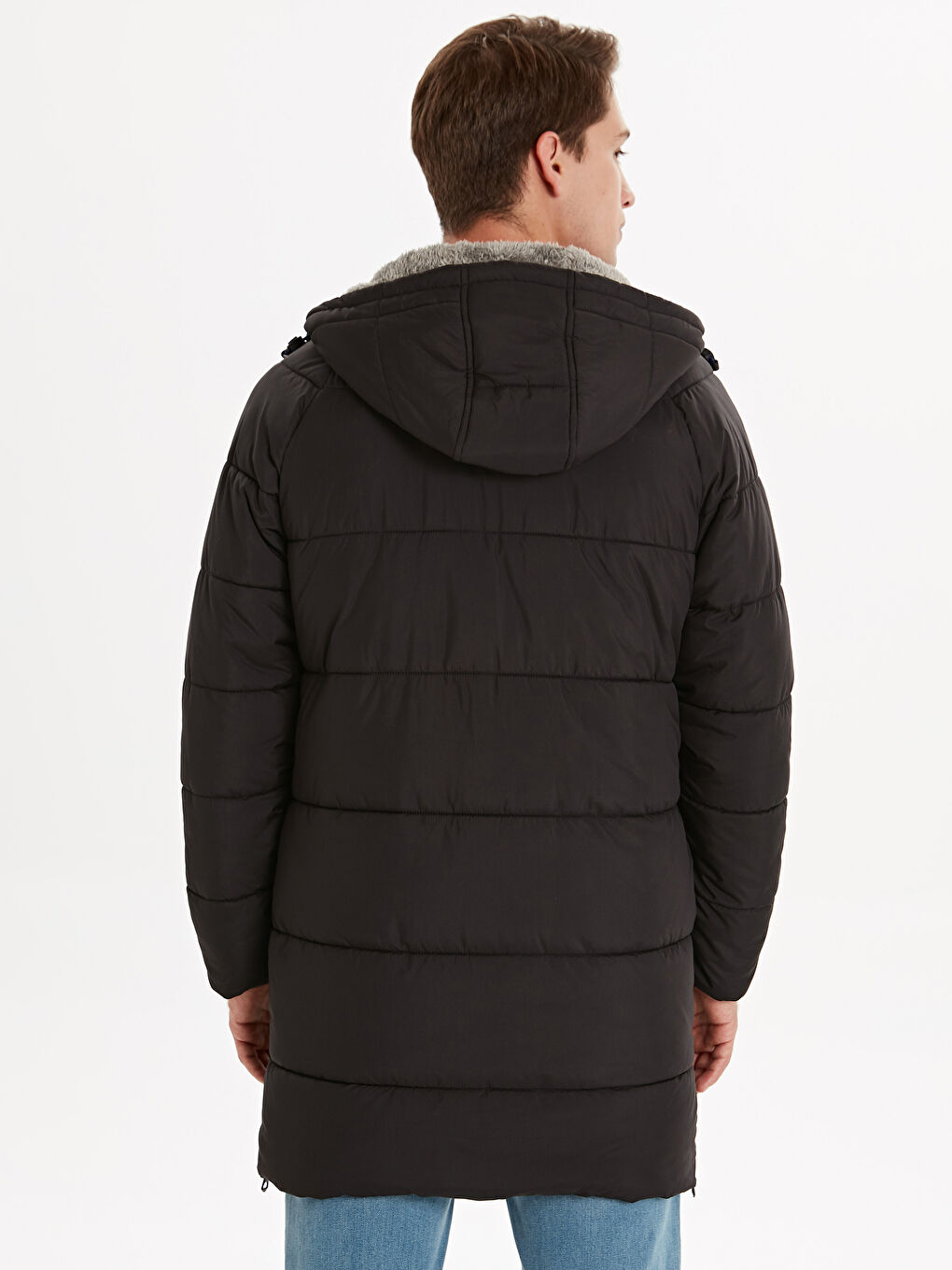 Siyah Standart Kalıp Dik Yaka Erkek Parka-2