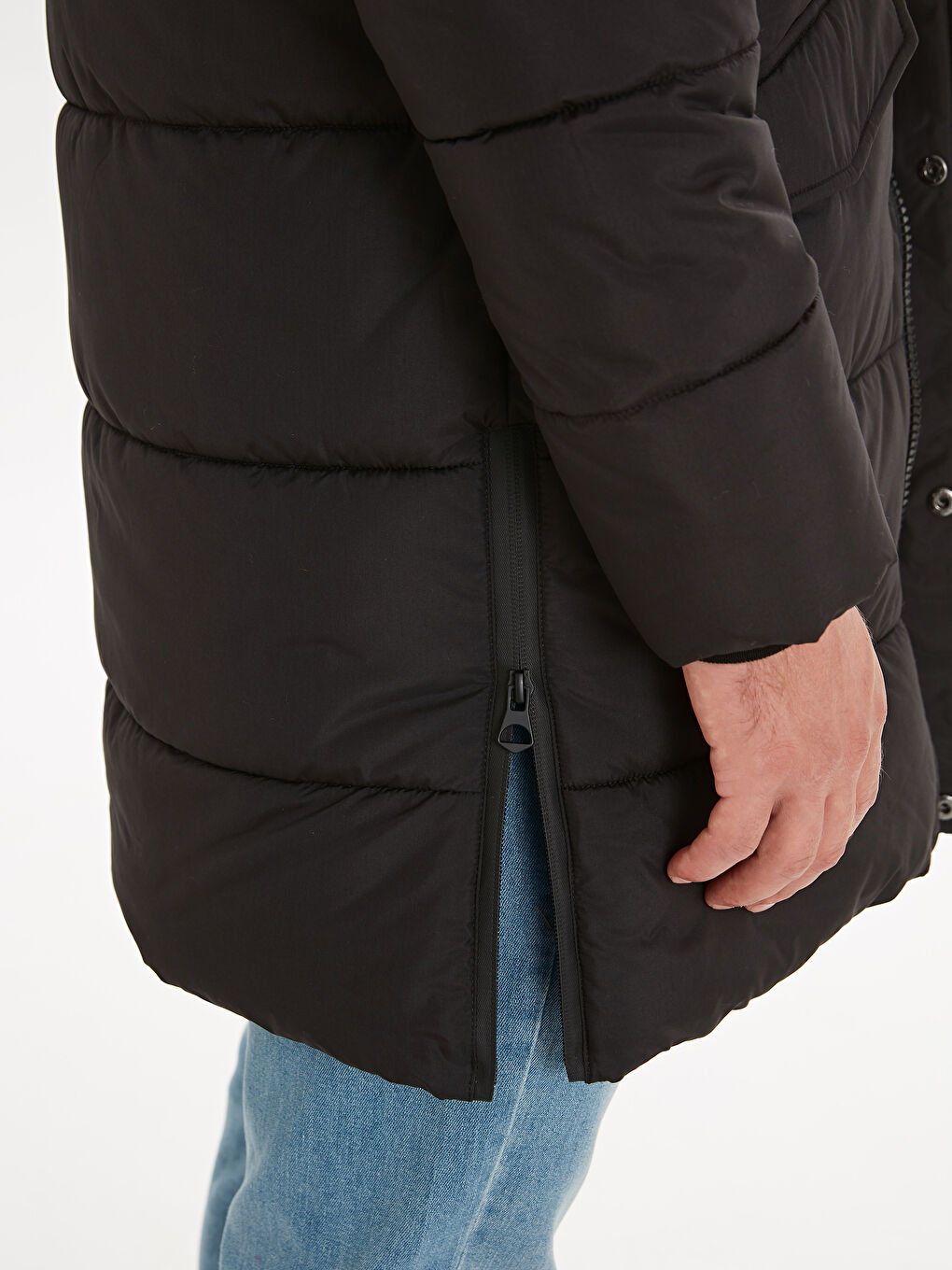 Siyah Standart Kalıp Dik Yaka Erkek Parka-4