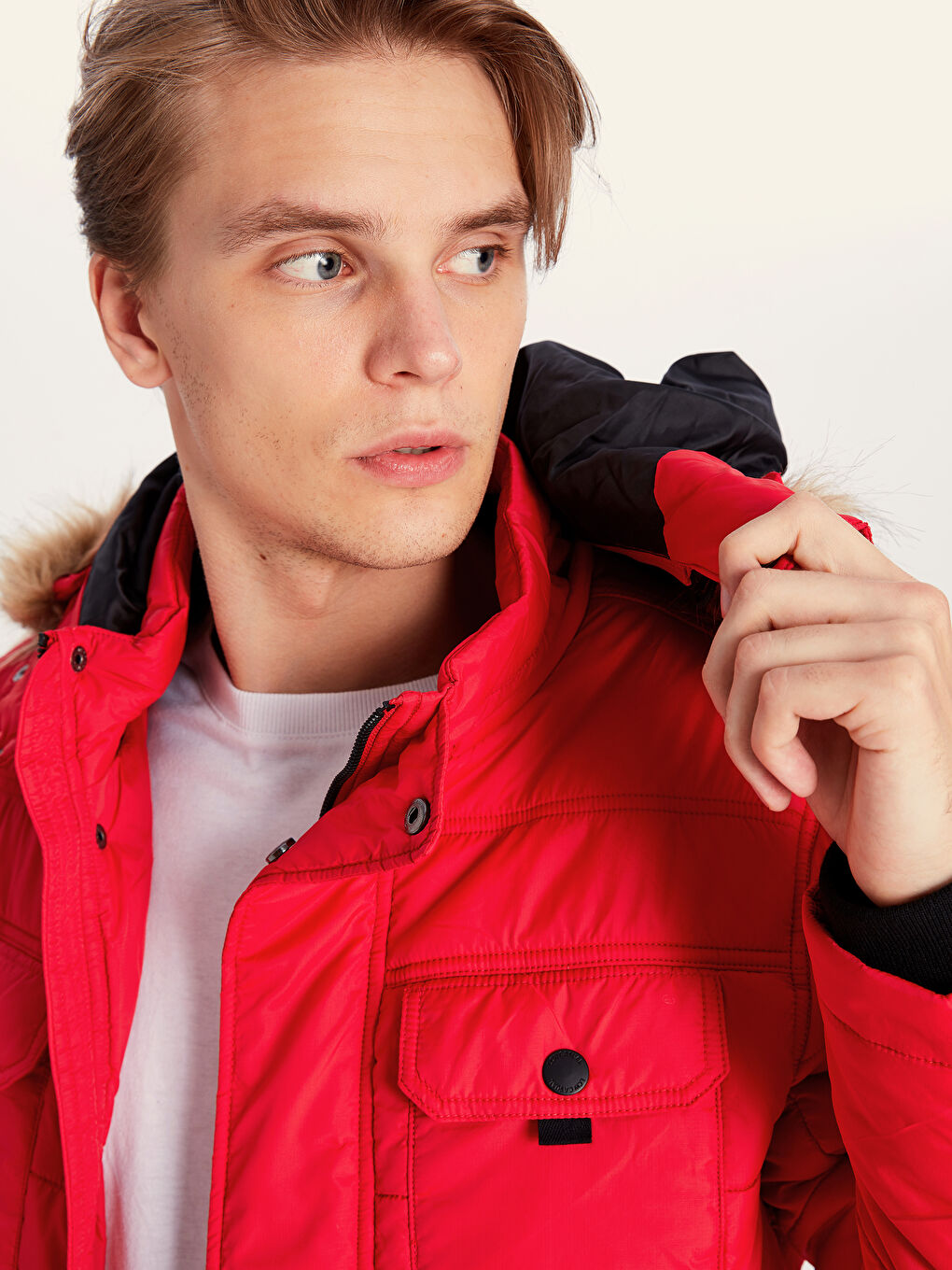 Kırmızı Dik Yaka Erkek Şişme Mont-2