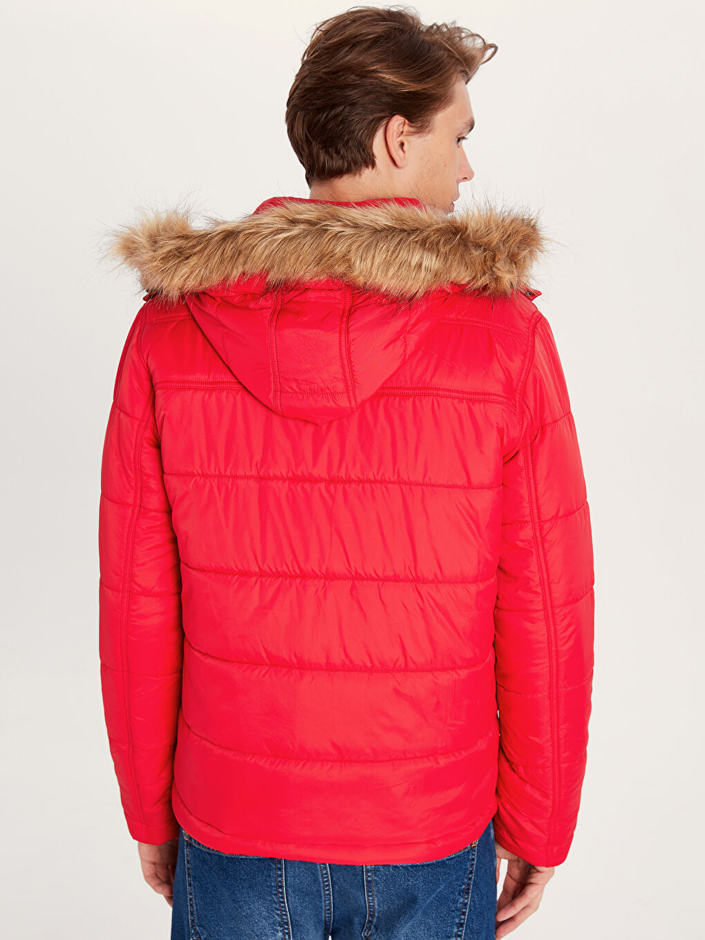 Kırmızı Dik Yaka Erkek Şişme Mont-3