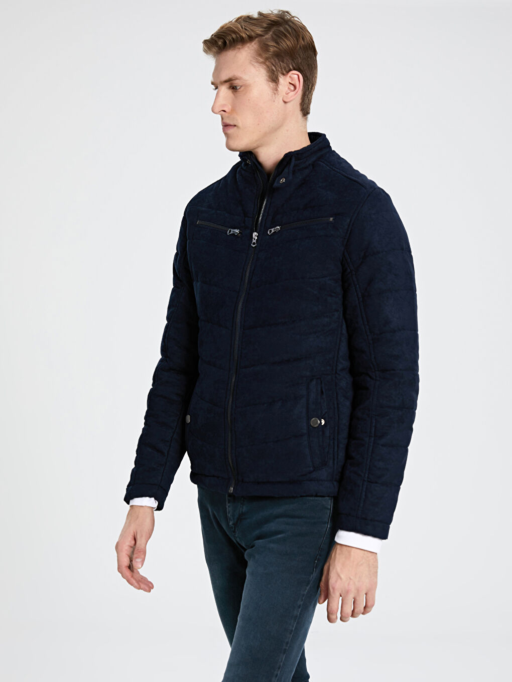 Пальто из замши с высоким воротником для мужчин, слим-фит-1