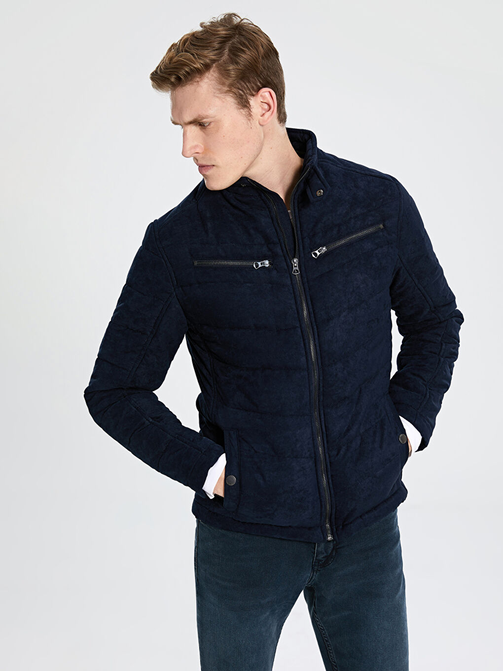 Пальто из замши с высоким воротником для мужчин, слим-фит-2