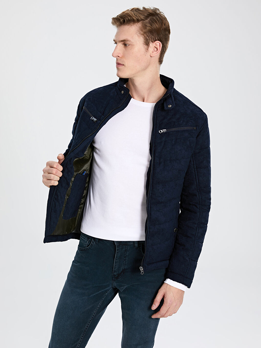 Пальто из замши с высоким воротником для мужчин, слим-фит-3