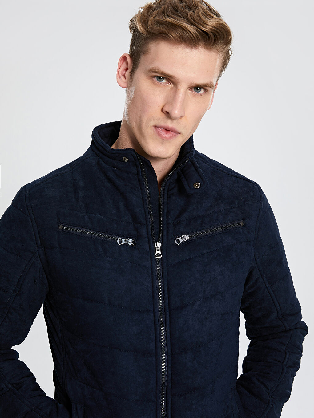 Пальто из замши с высоким воротником для мужчин, слим-фит-4