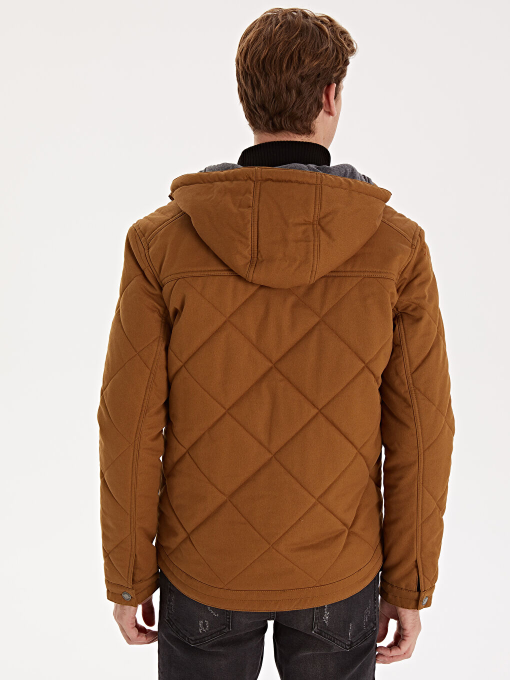 Bej Dik Yaka Erkek Şişme Mont-2