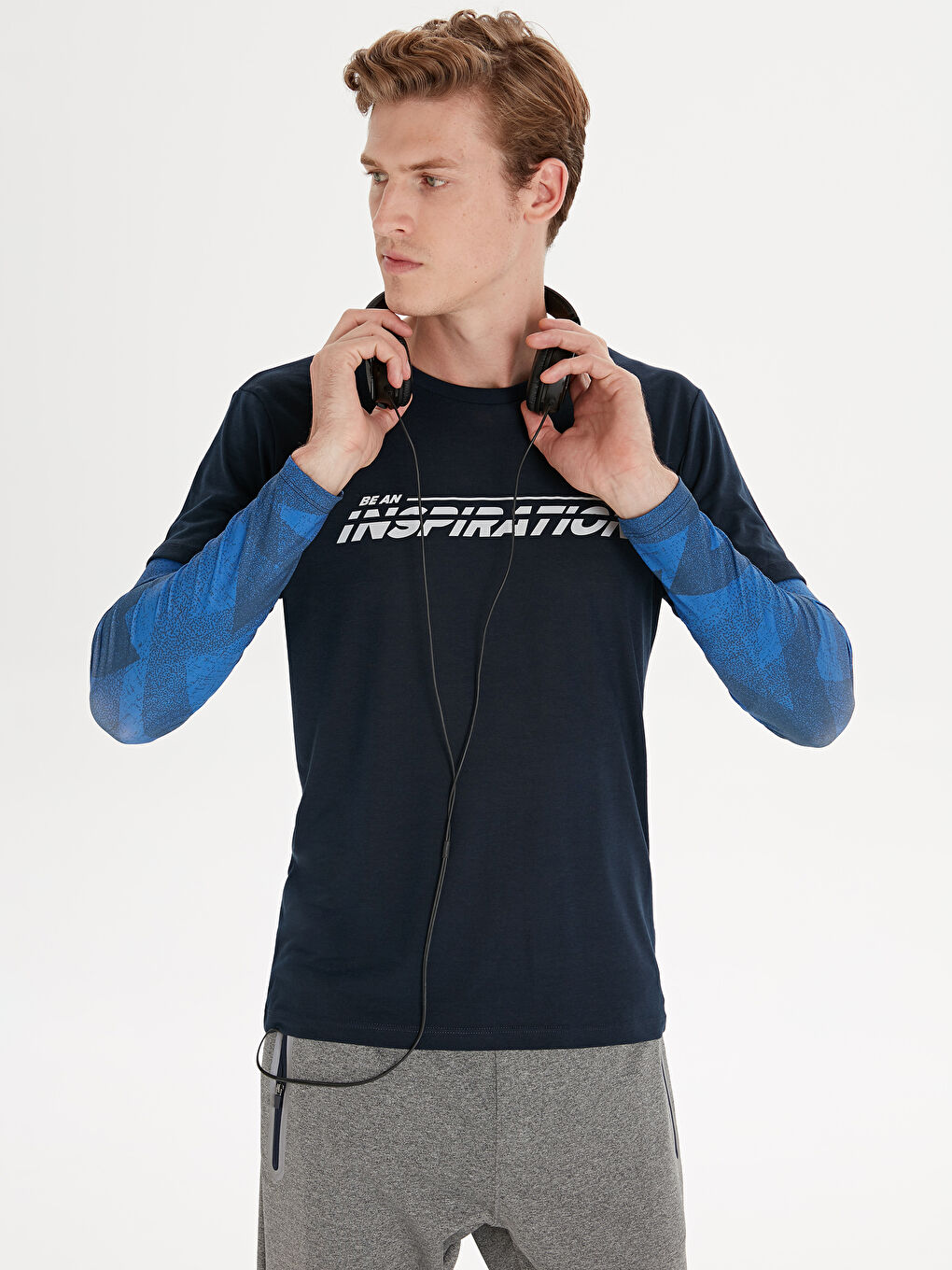 Мужчины Синий Футболка для спорта-1