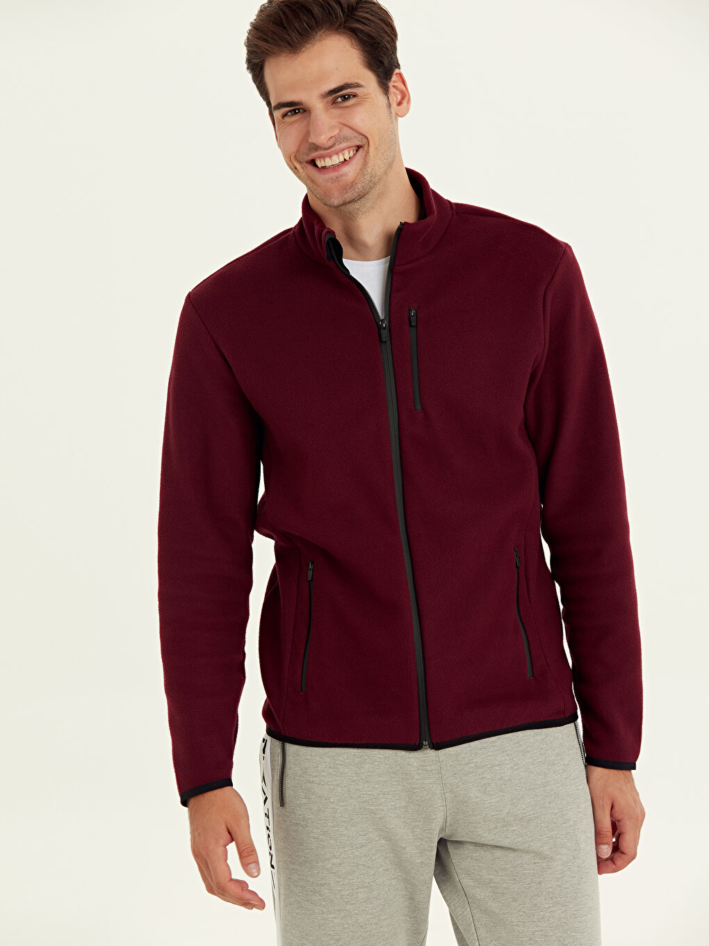 Sweat zippé ROUGE BORDEAUX Homme