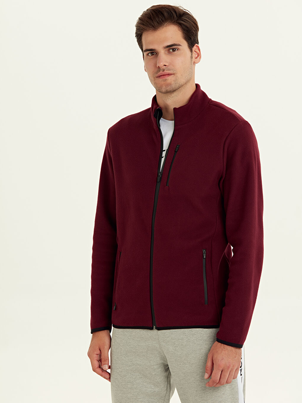 Sweat zippé ROUGE BORDEAUX Homme-1