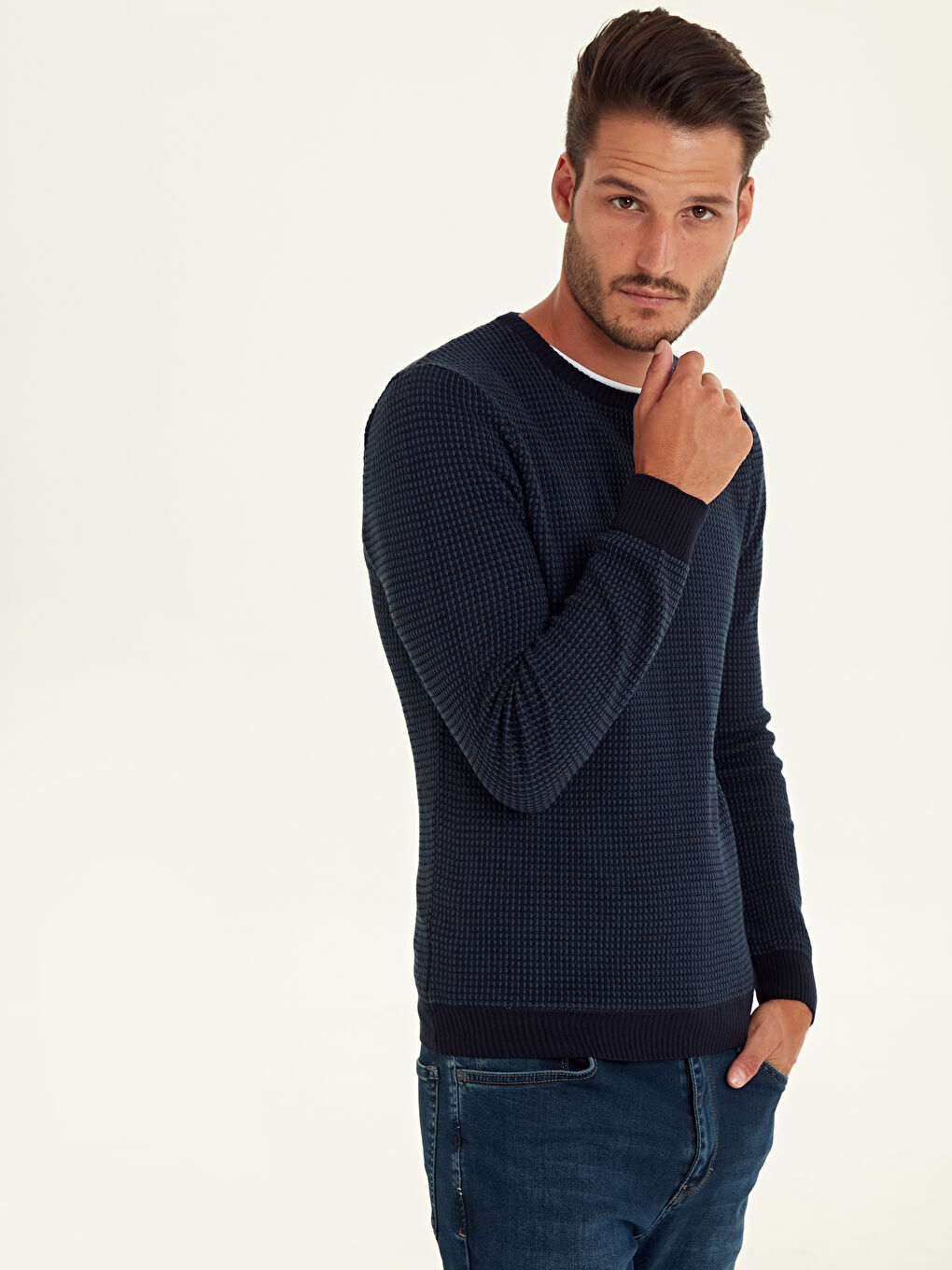 Crew Neck Long Sleeve Men's Tricot Sweater