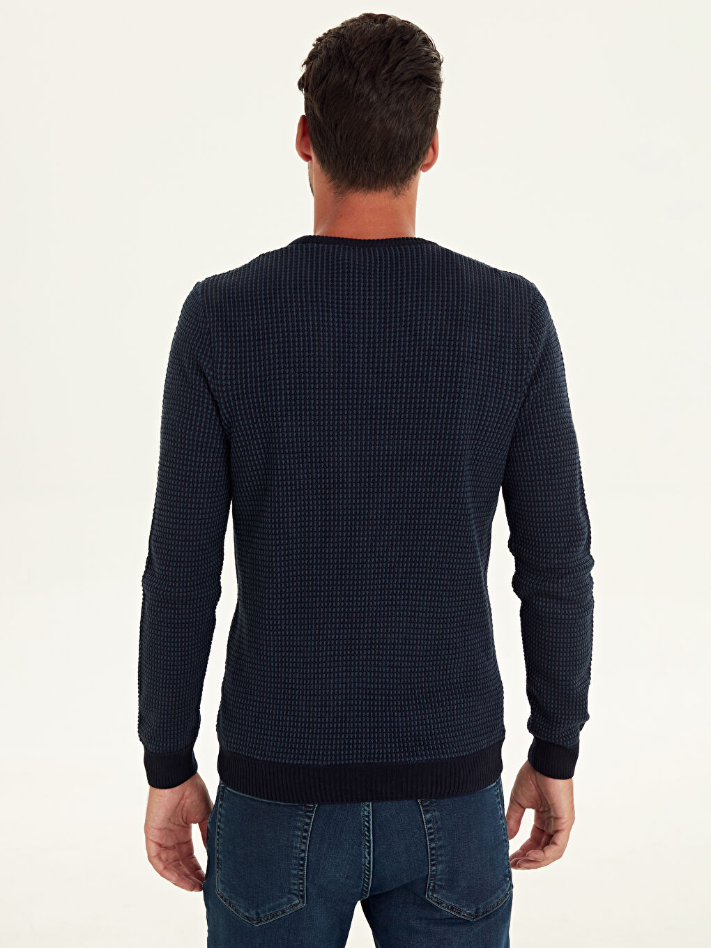 Crew Neck Long Sleeve Men's Tricot Sweater-2