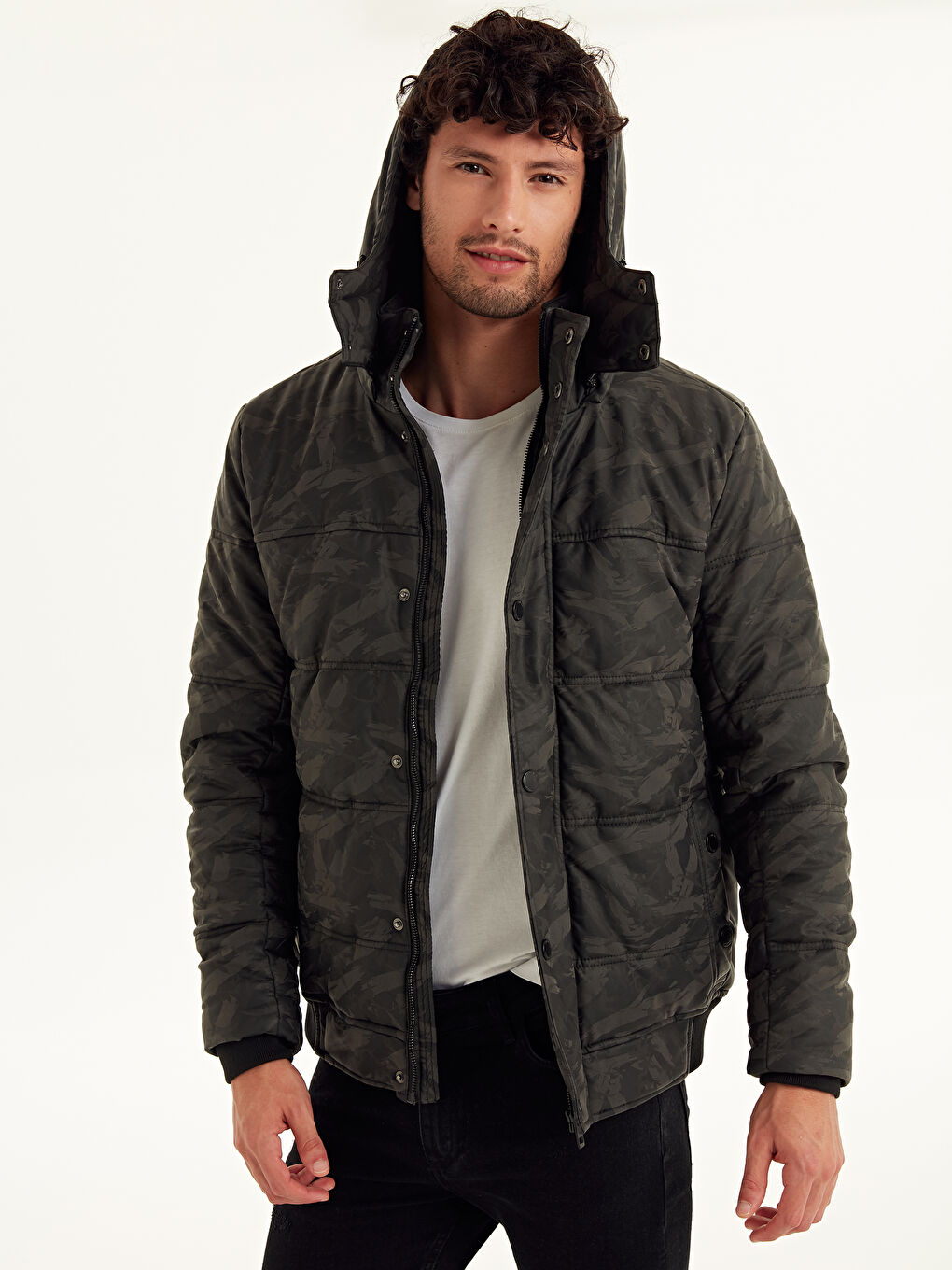 Gri Koyu Grı Şişme Mont-3