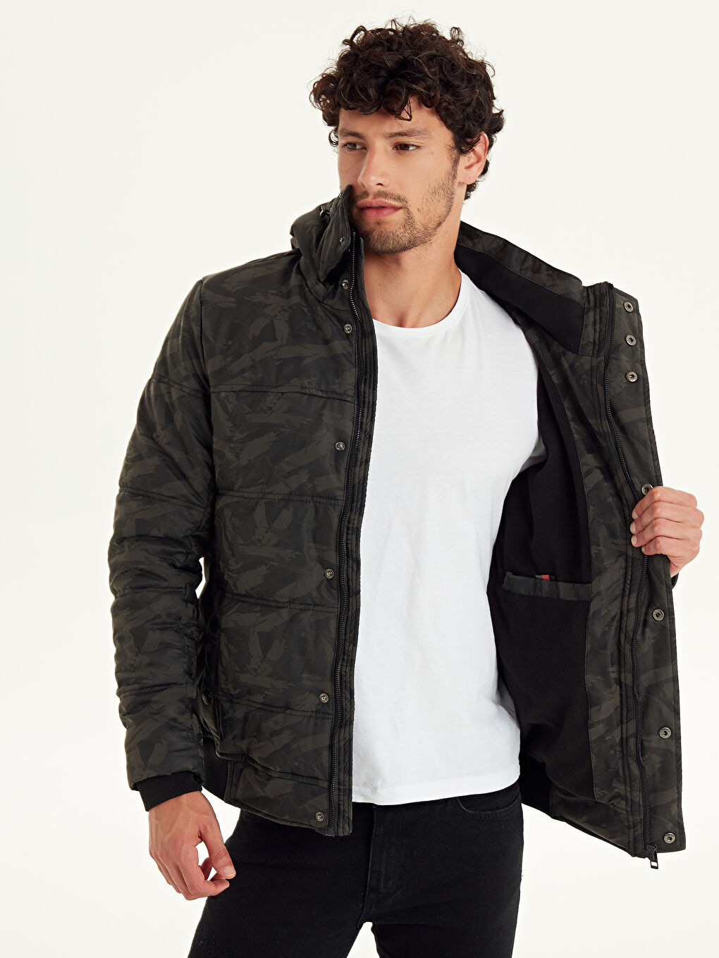 Gri Koyu Grı Şişme Mont-5