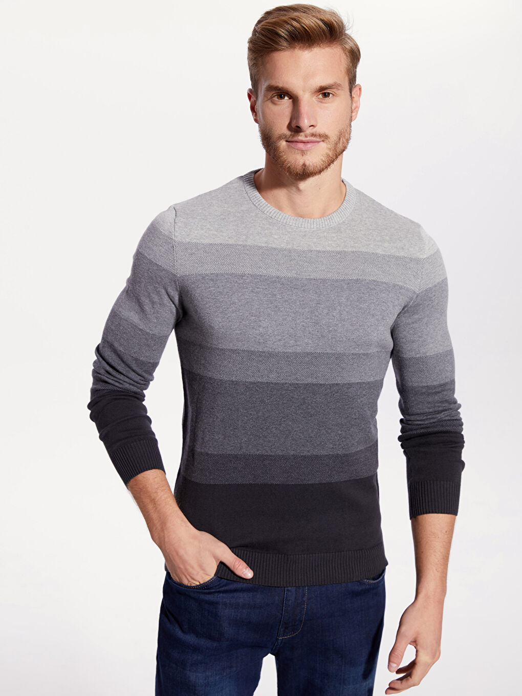 Gri Bisiklet Yaka Erkek Triko Kazak