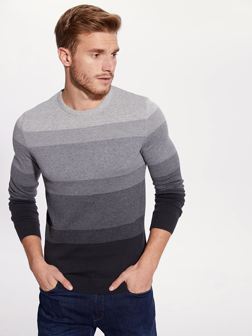 Gri Bisiklet Yaka Erkek Triko Kazak-1