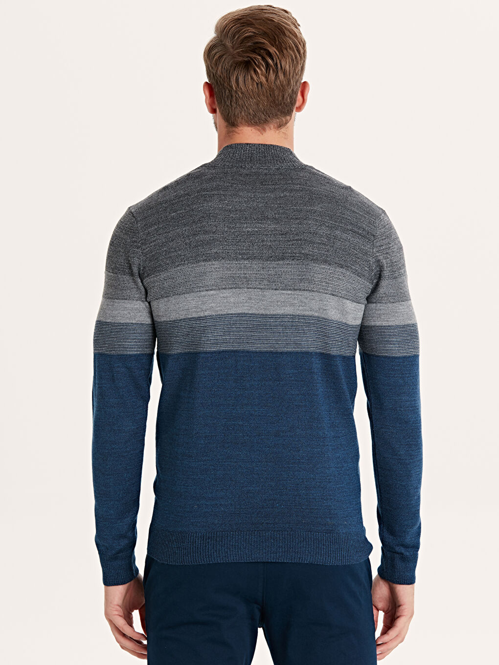 İndigo Dik Yaka Erkek Triko Kazak-2