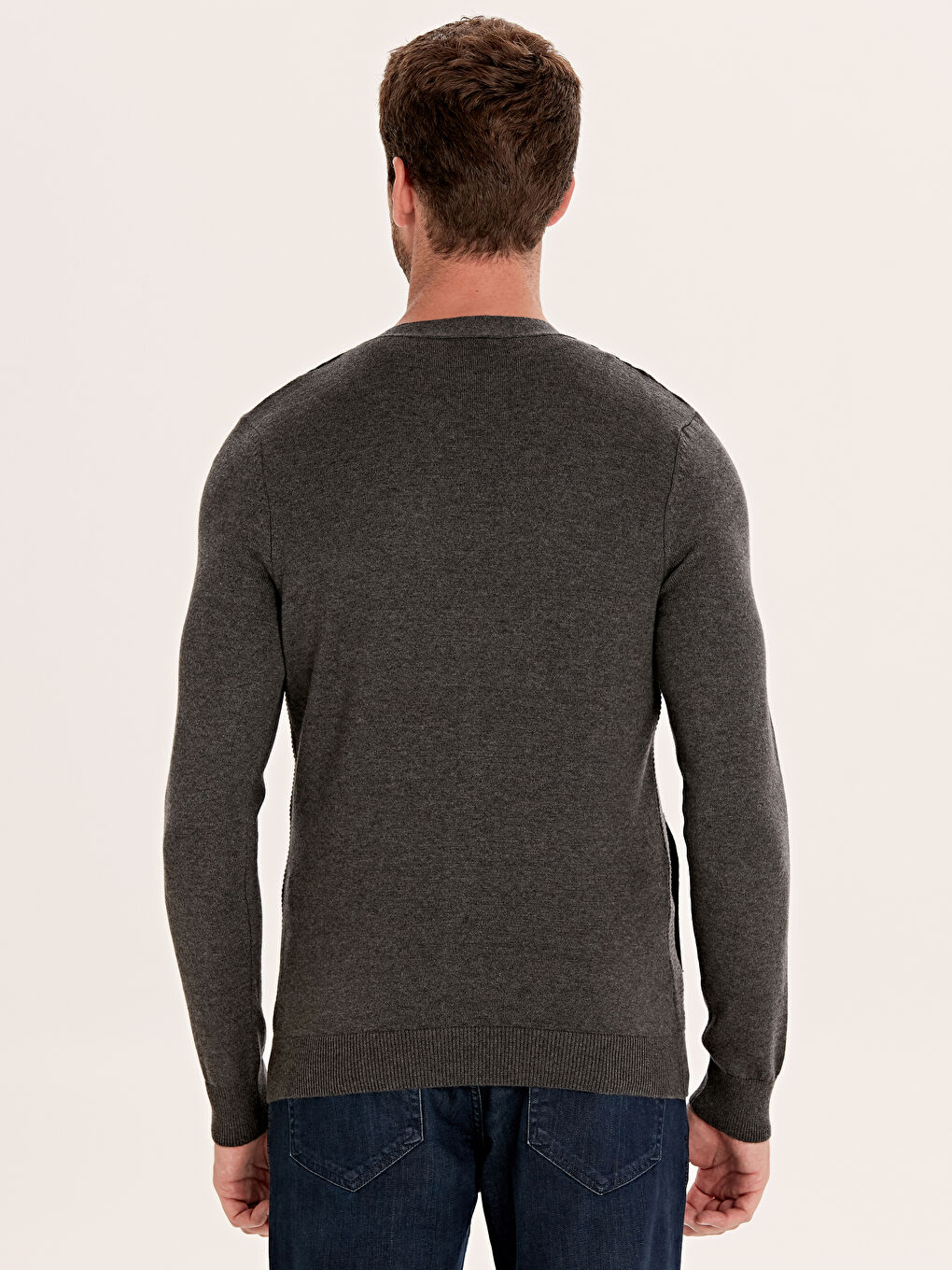 Gri Standart Kalıp V Yaka Erkek Triko Hırka-2