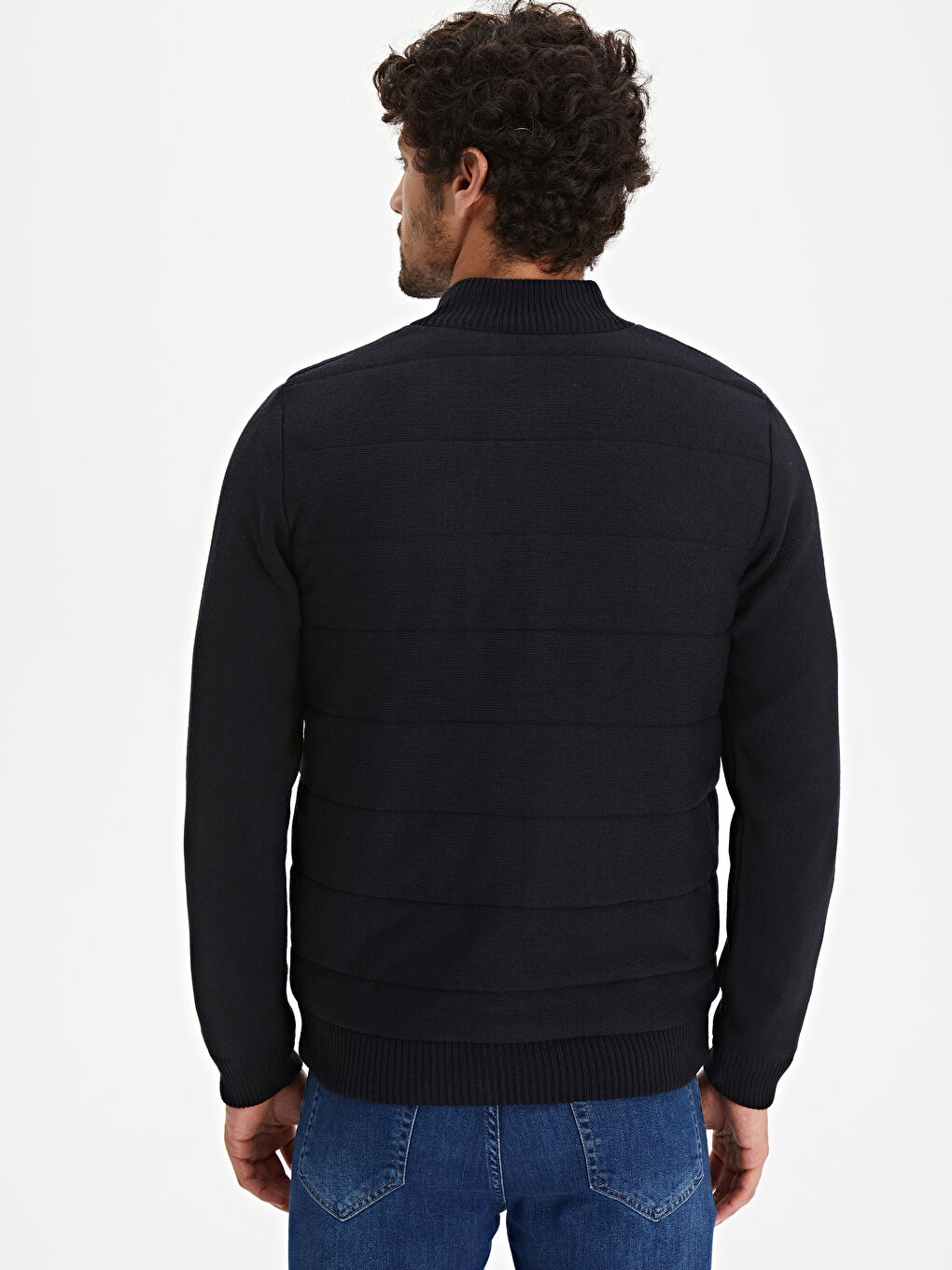 Lacivert Standart Kalıp Dik Yaka Erkek Triko Hırka-2