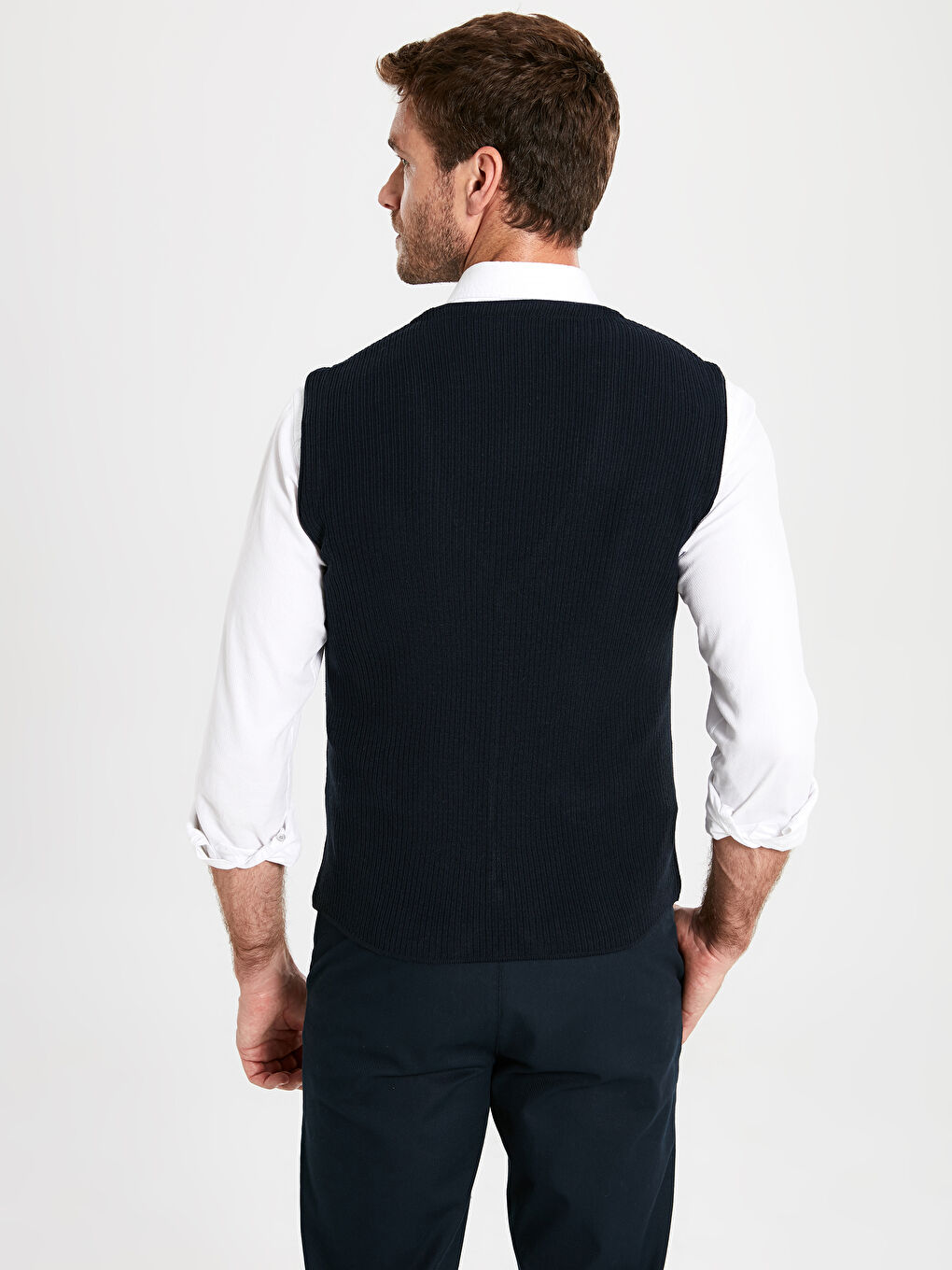 Bordo Standart Kalıp V Yaka Erkek Triko Yelek-4