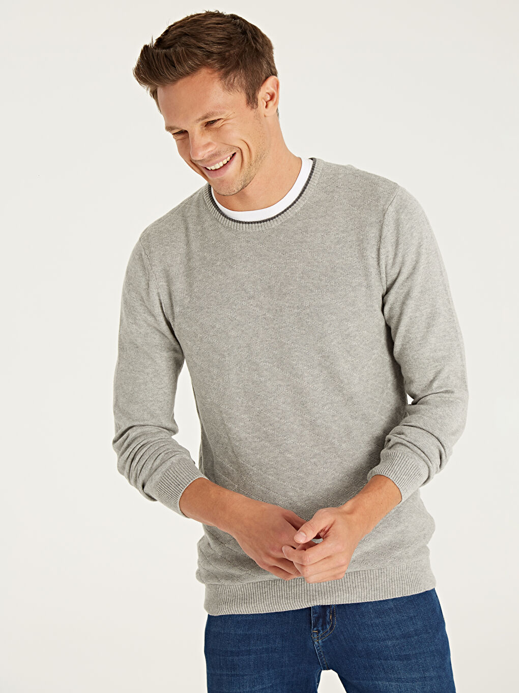 Gri Bisiklet Yaka Erkek Triko Kazak