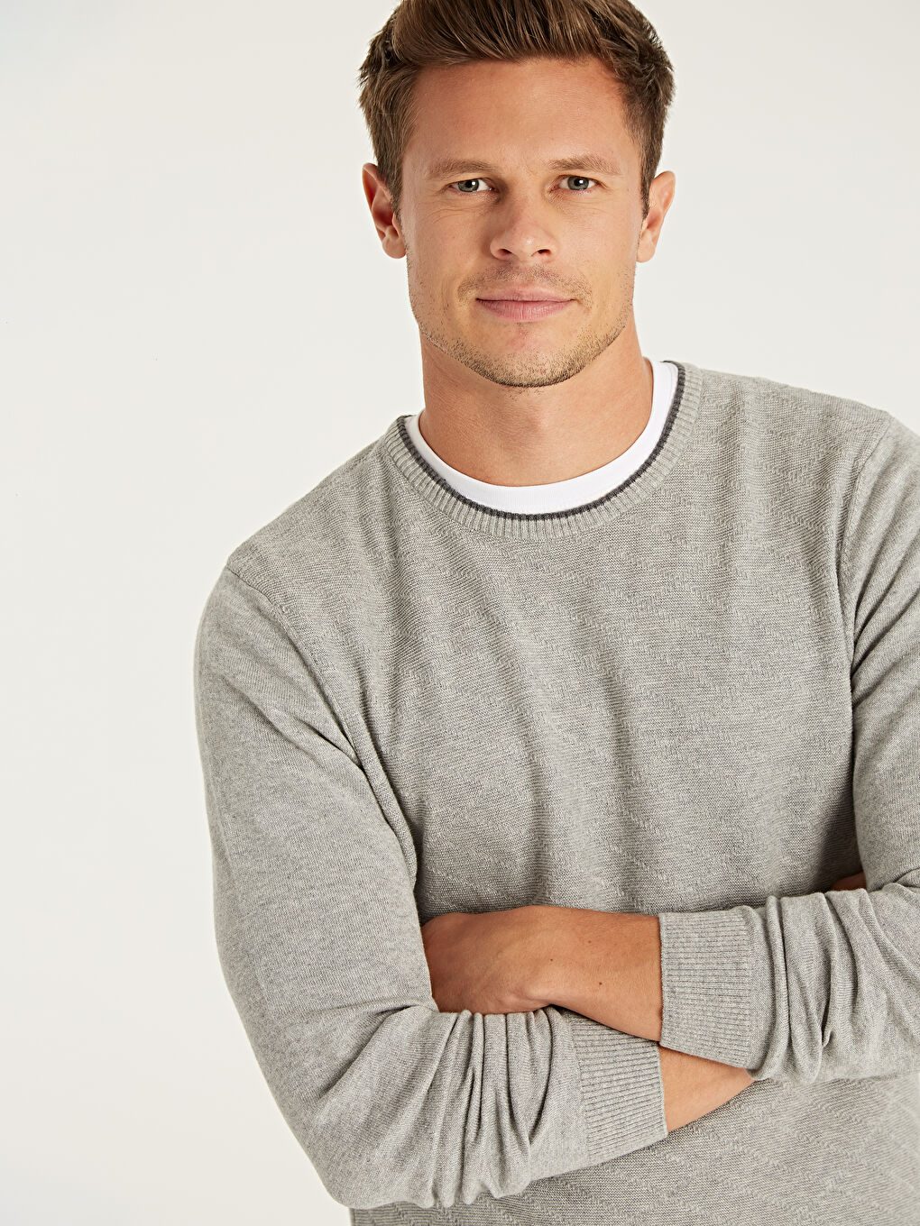 Gri Bisiklet Yaka Erkek Triko Kazak-1