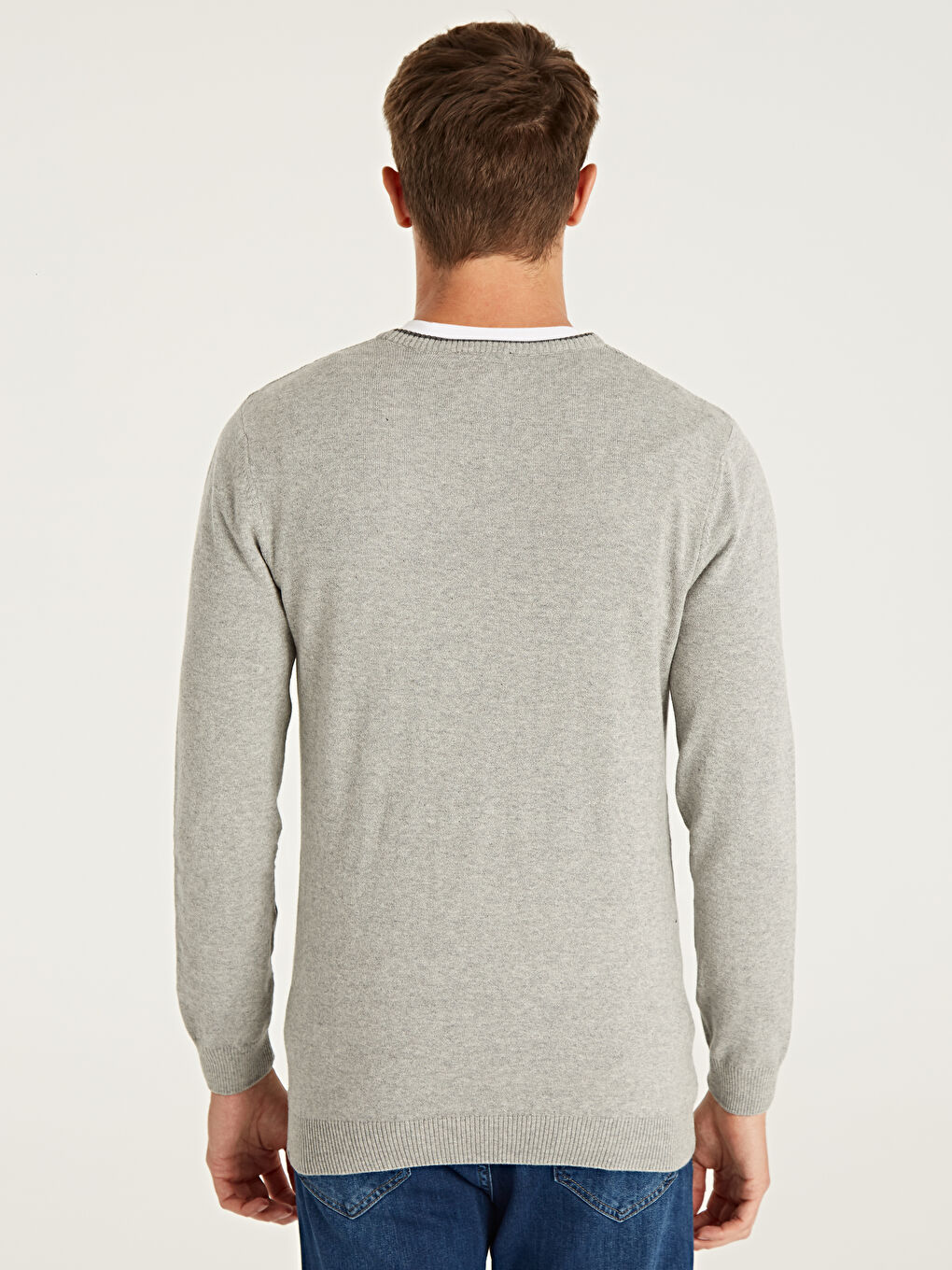 Gri Bisiklet Yaka Erkek Triko Kazak-2