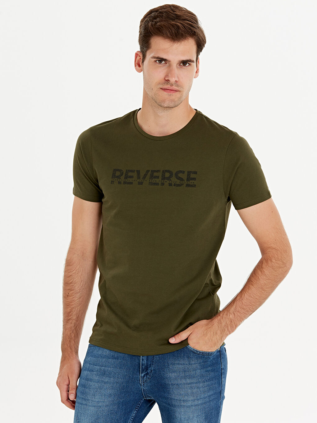 Haki Bisiklet Yaka Penye Erkek Tişört